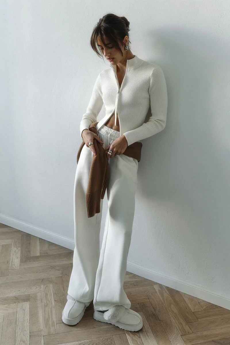 Knit Double Zipper Stand Collar Blouse - Image 2