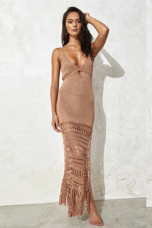 Knit Hollow Tie Fringe Cover Up - Image 2