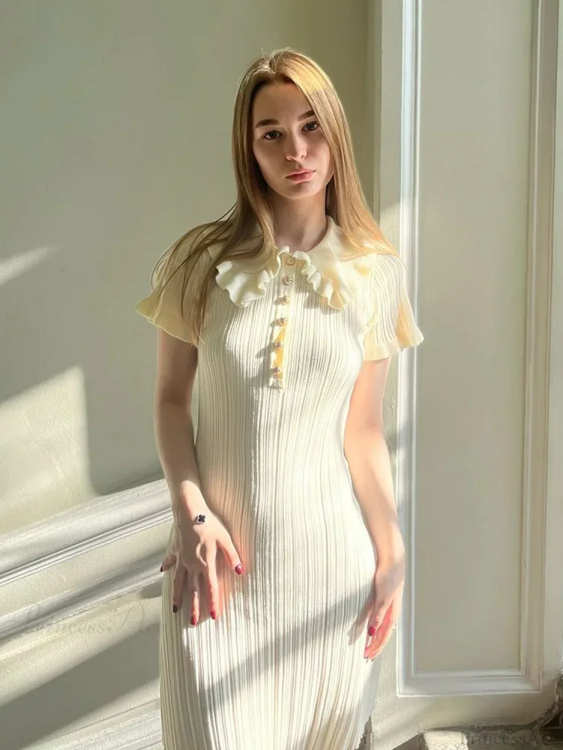 Knit Retro Single-Breasted Mini Dress - Image 5