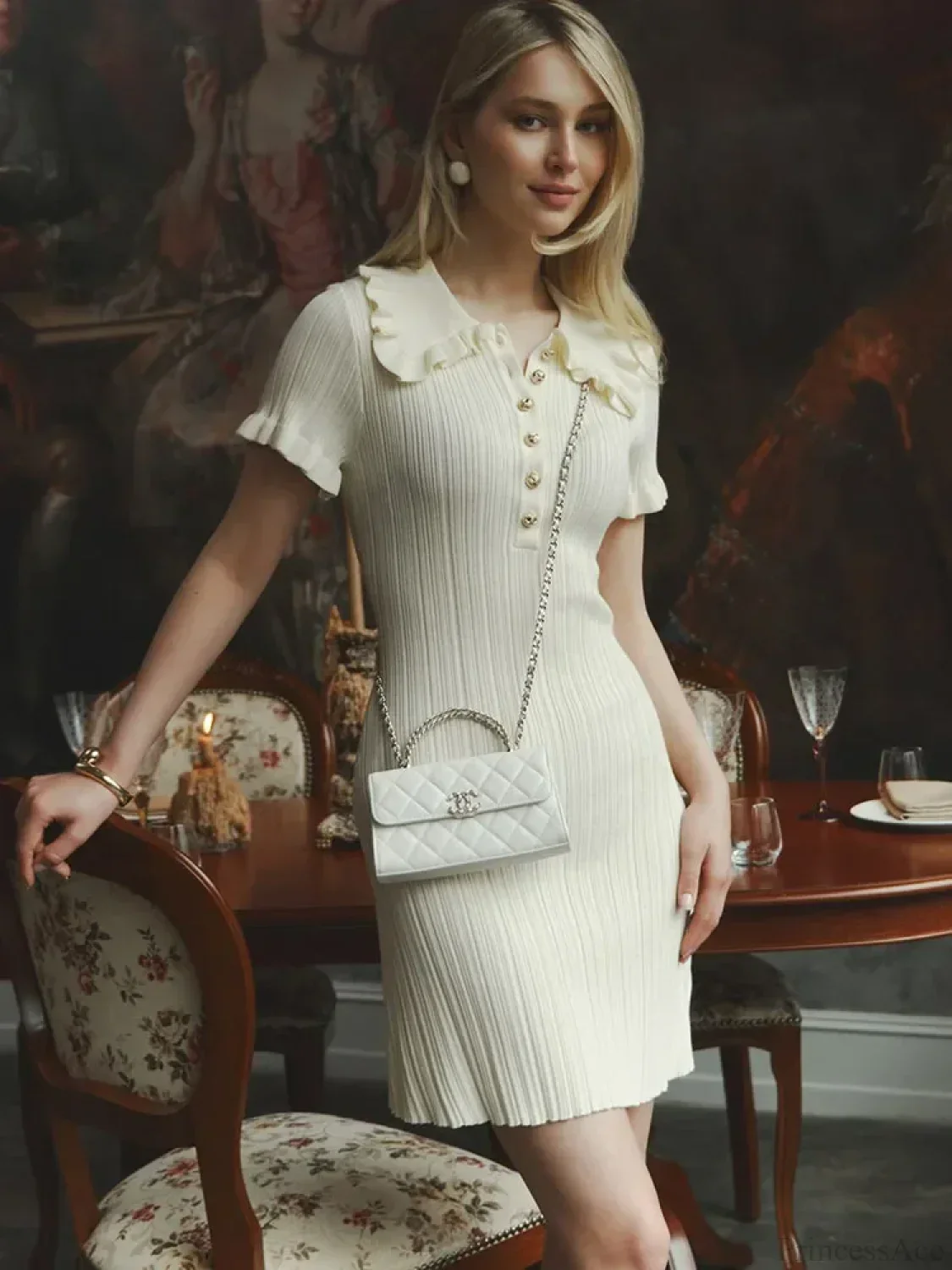 Knit Retro Single-Breasted Mini Dress - Image 7