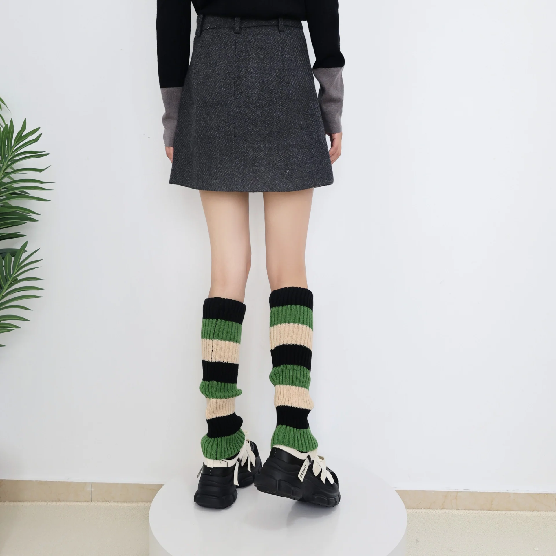 Knit Striped Color Block Slouchy Red Leg Warmers - Image 10