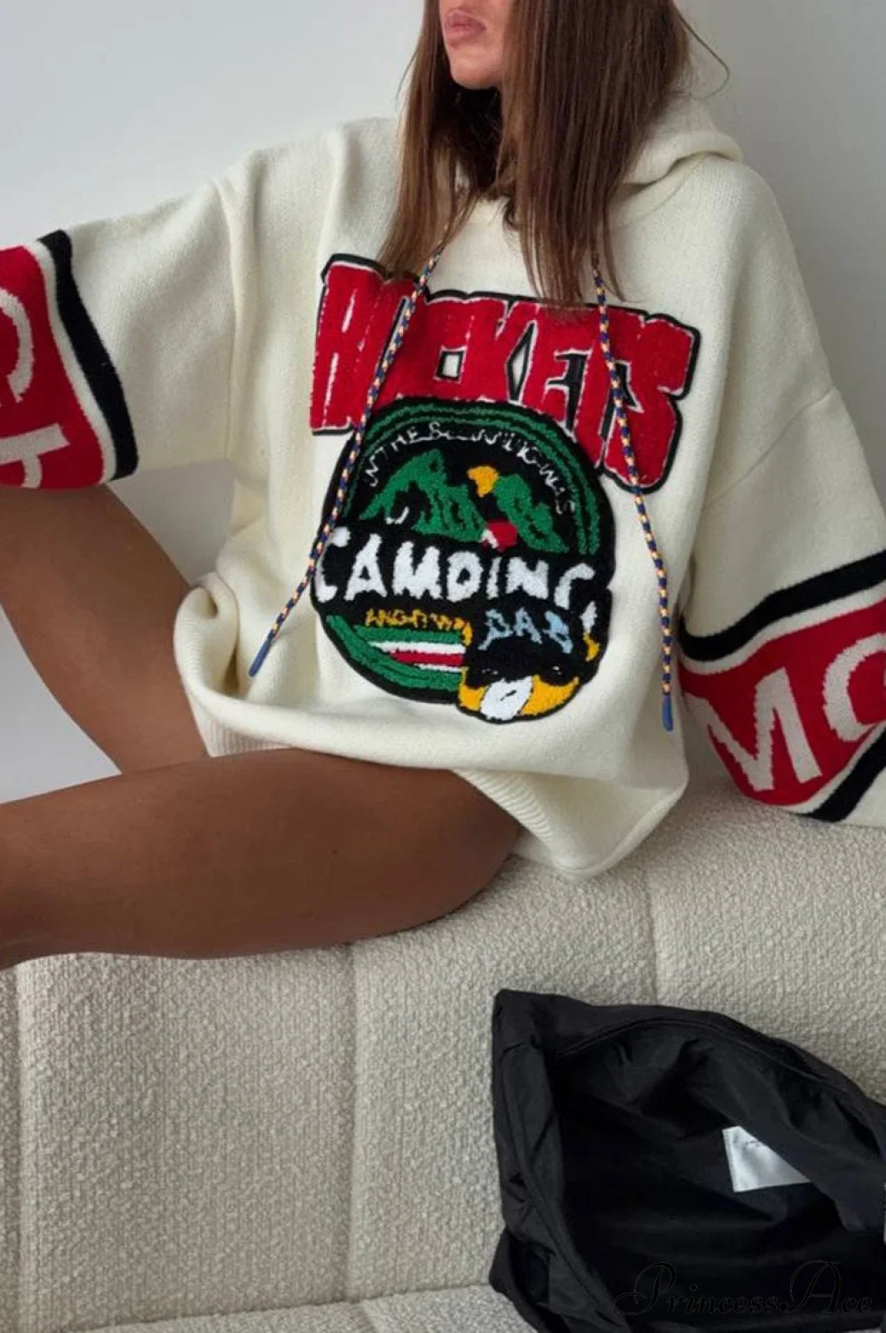 Knitted Embroidered Oversize Casual Hoodie - Image 3