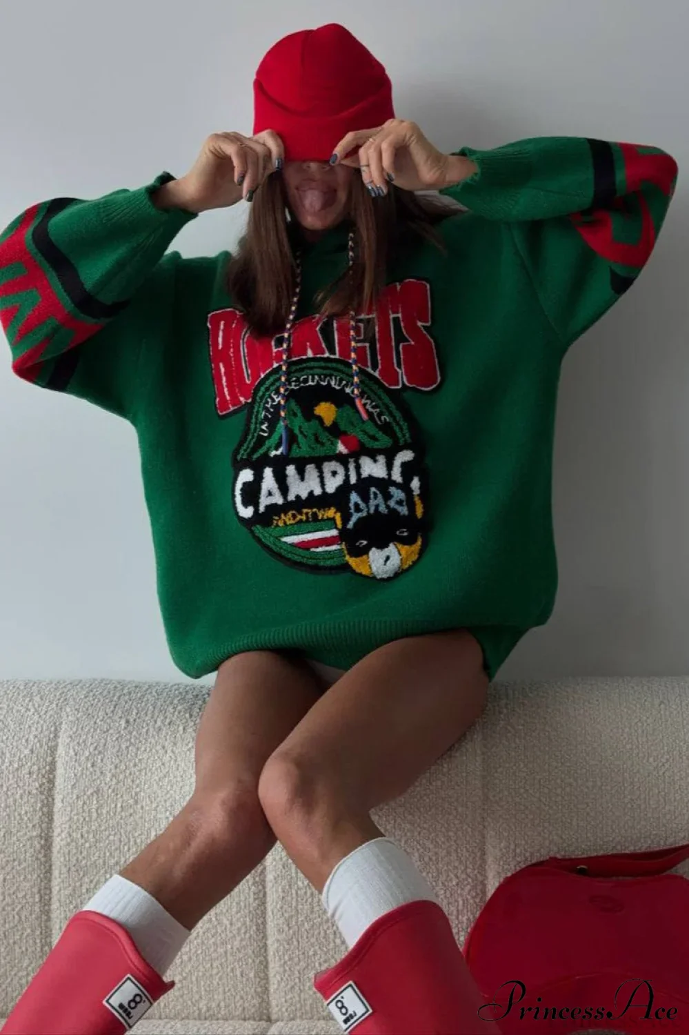 Knitted Embroidered Oversize Casual Hoodie - Image 7