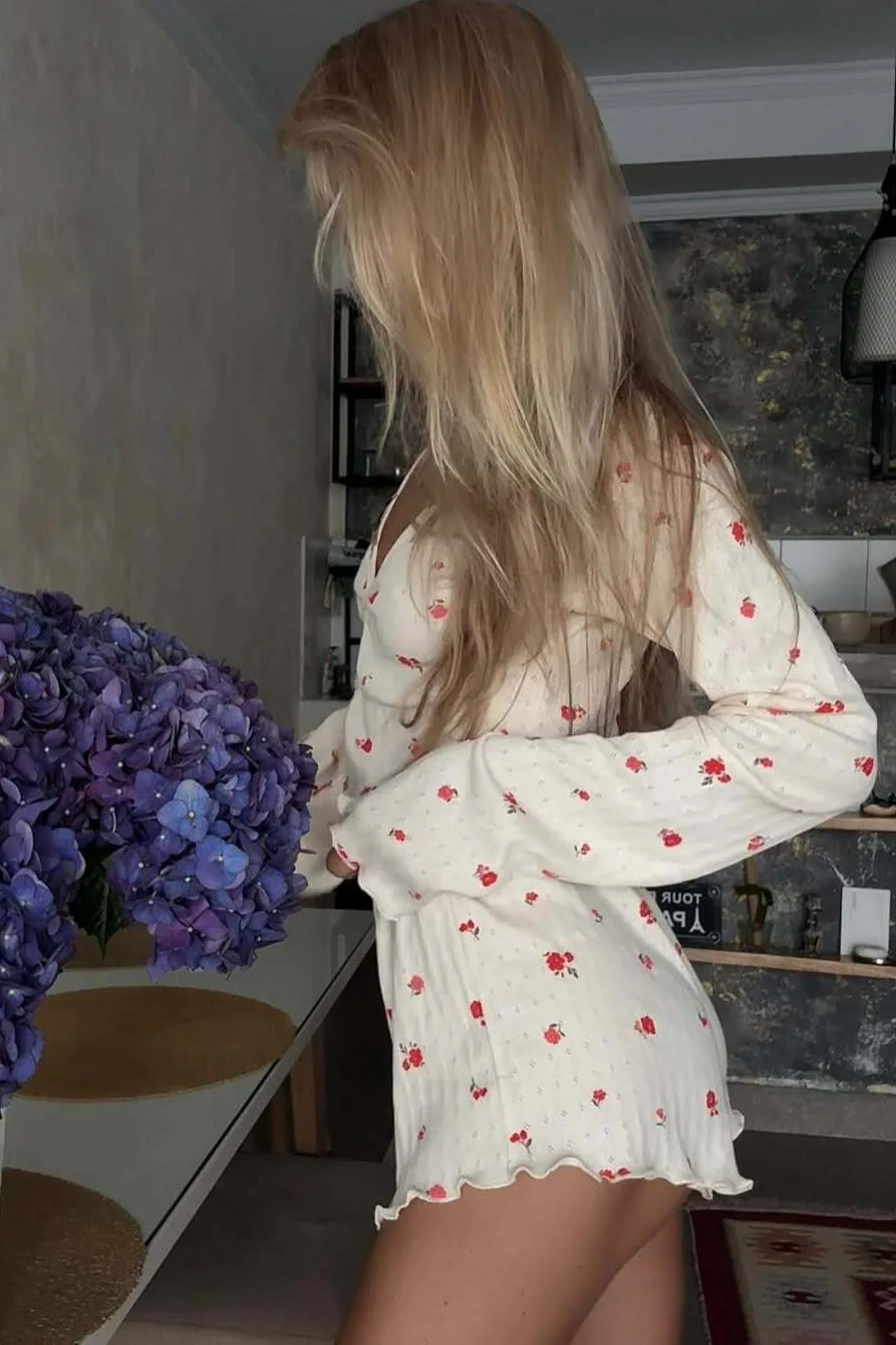 Knitted Floral Print Long Sleeve Two Piece Set - Image 2