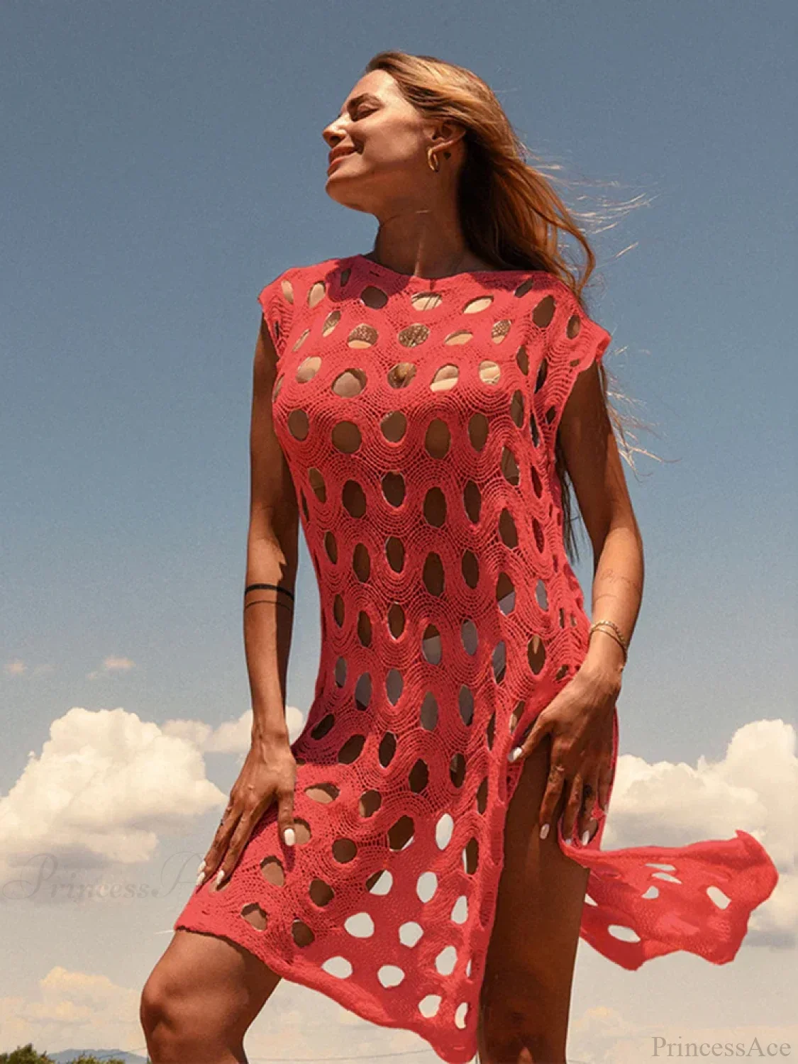 Knitted Hollow Out Bikini Cover Up - Image 2