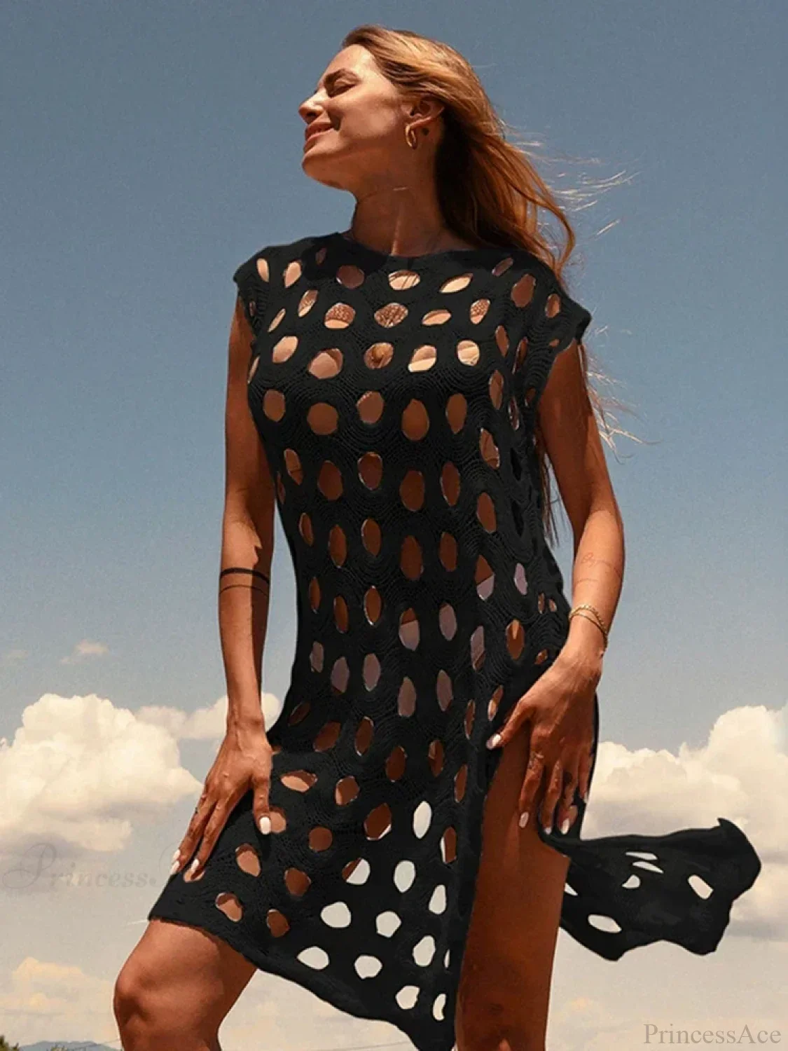 Knitted Hollow Out Bikini Cover Up - Image 4