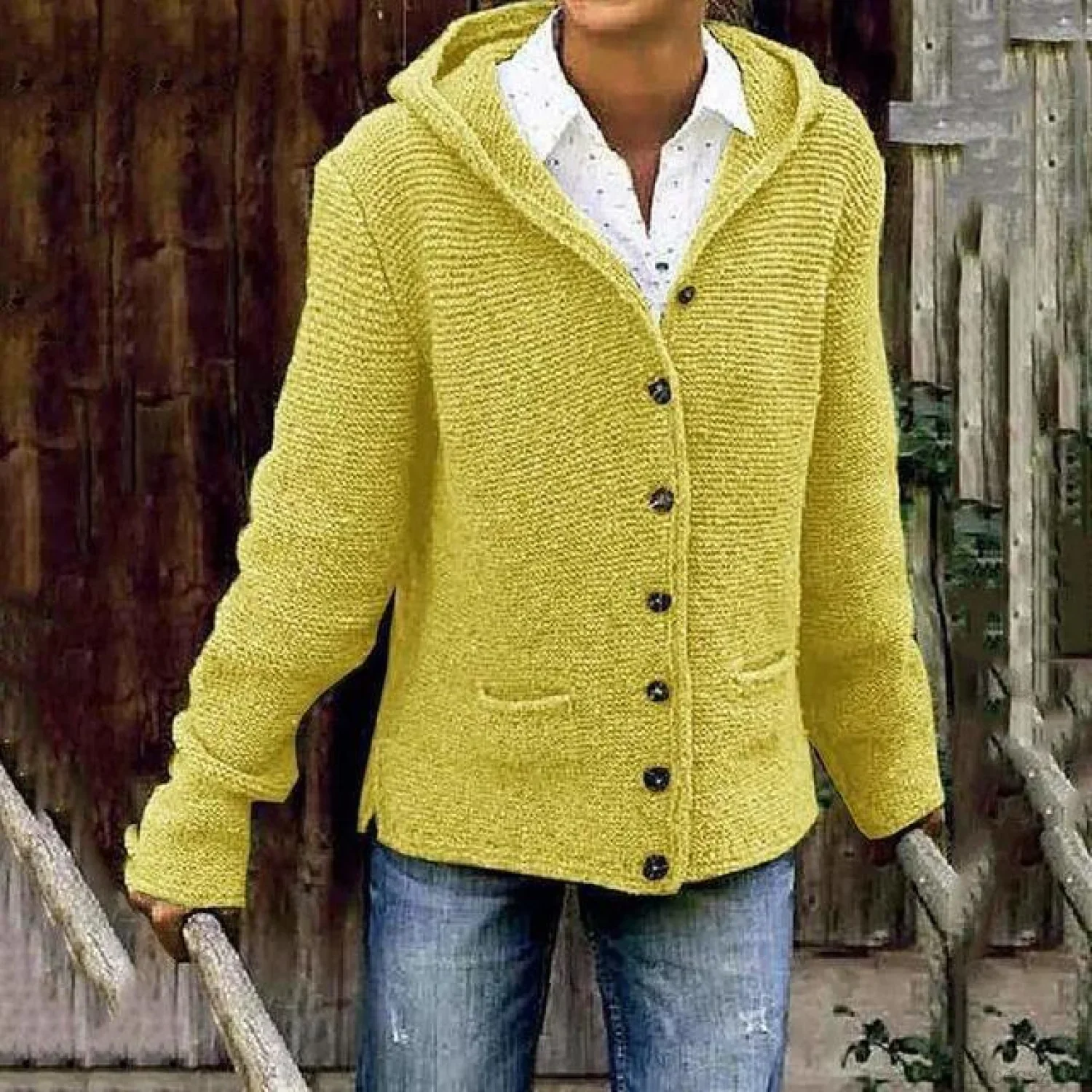 Knitted Hooded Vintage Cardigan - Image 2