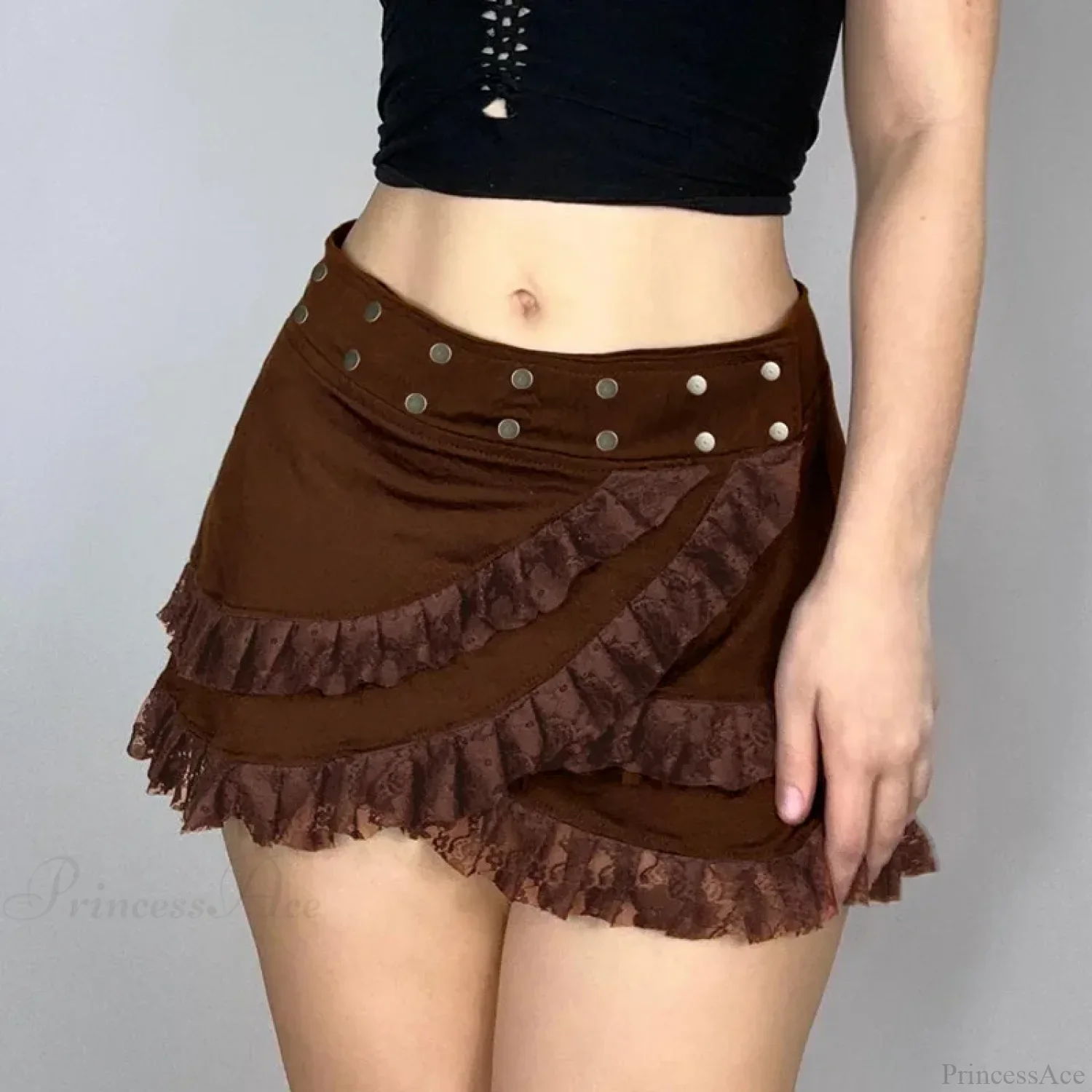 Knitted Lace Ruffled Brown Skirt - Image 4