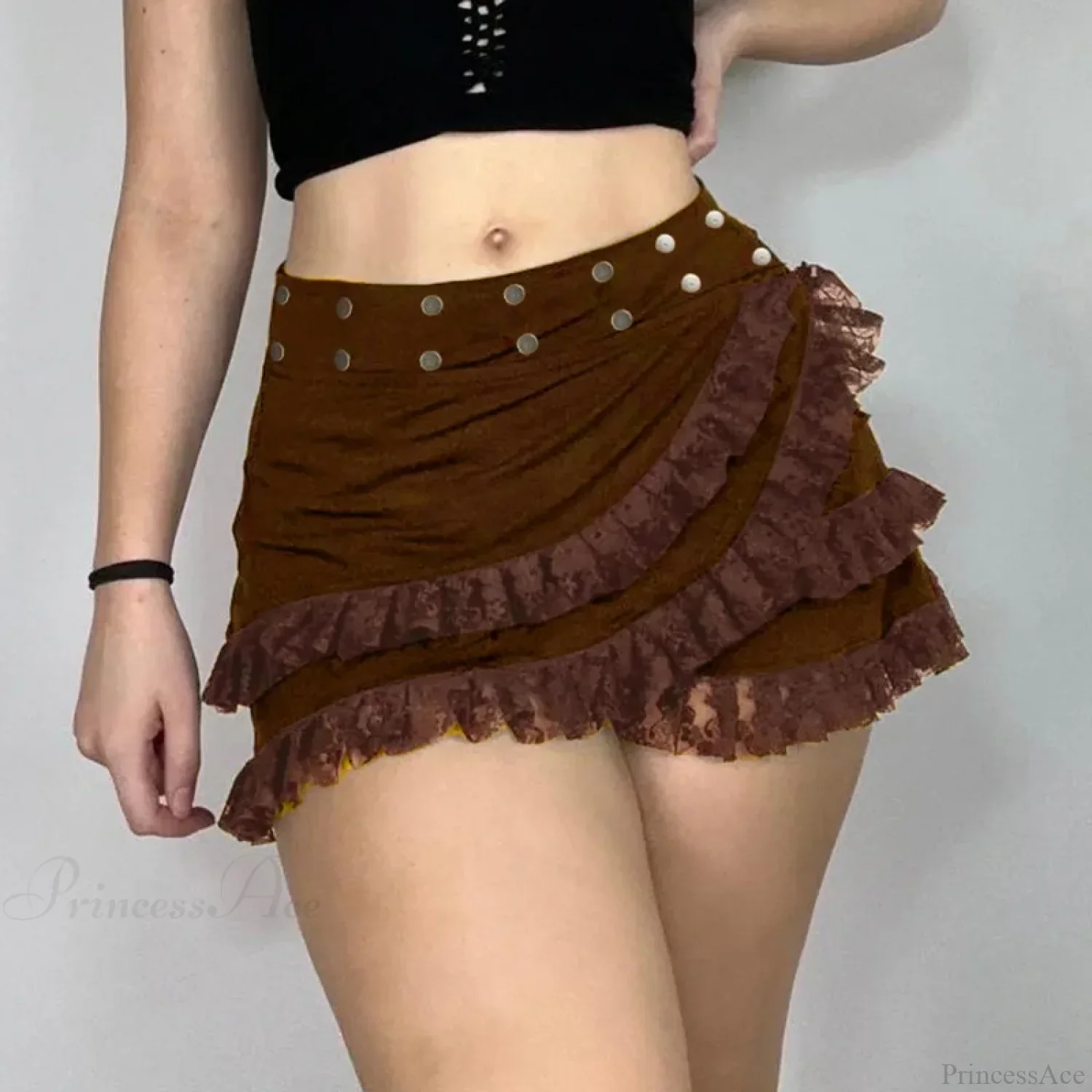 Knitted Lace Ruffled Brown Skirt - Image 5