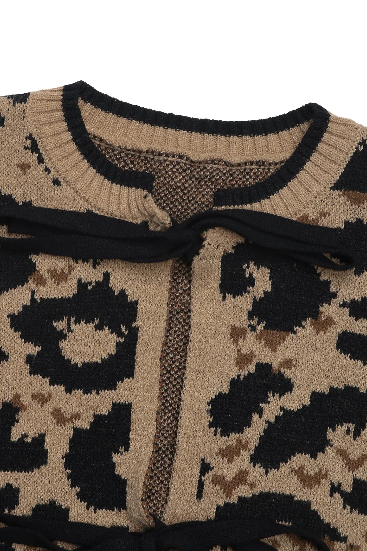 Knitted Leopard Ribbon Tie Cardigan - Image 4