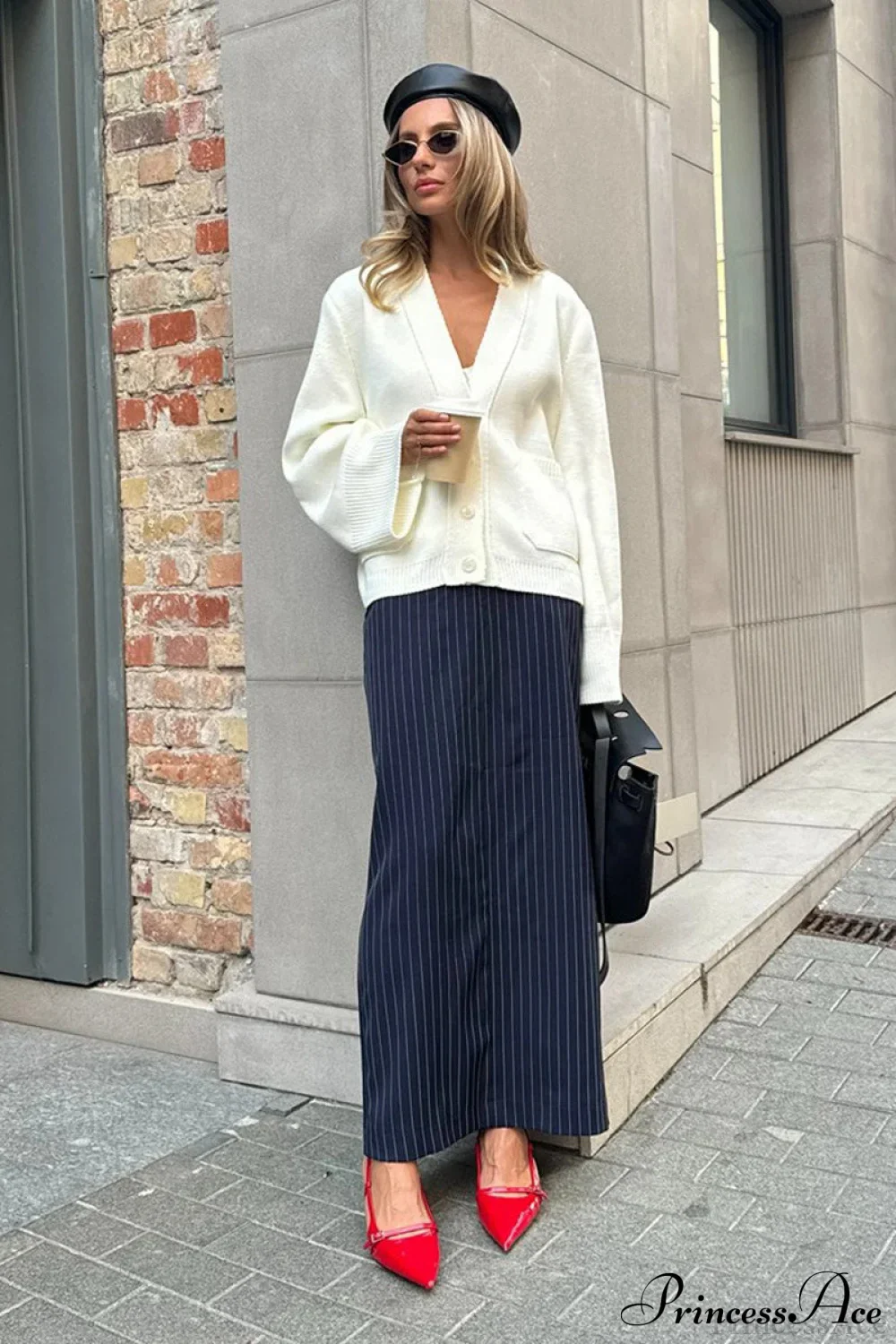 Knitted V Neck Loose Lazy Fit Cardigan - Image 3