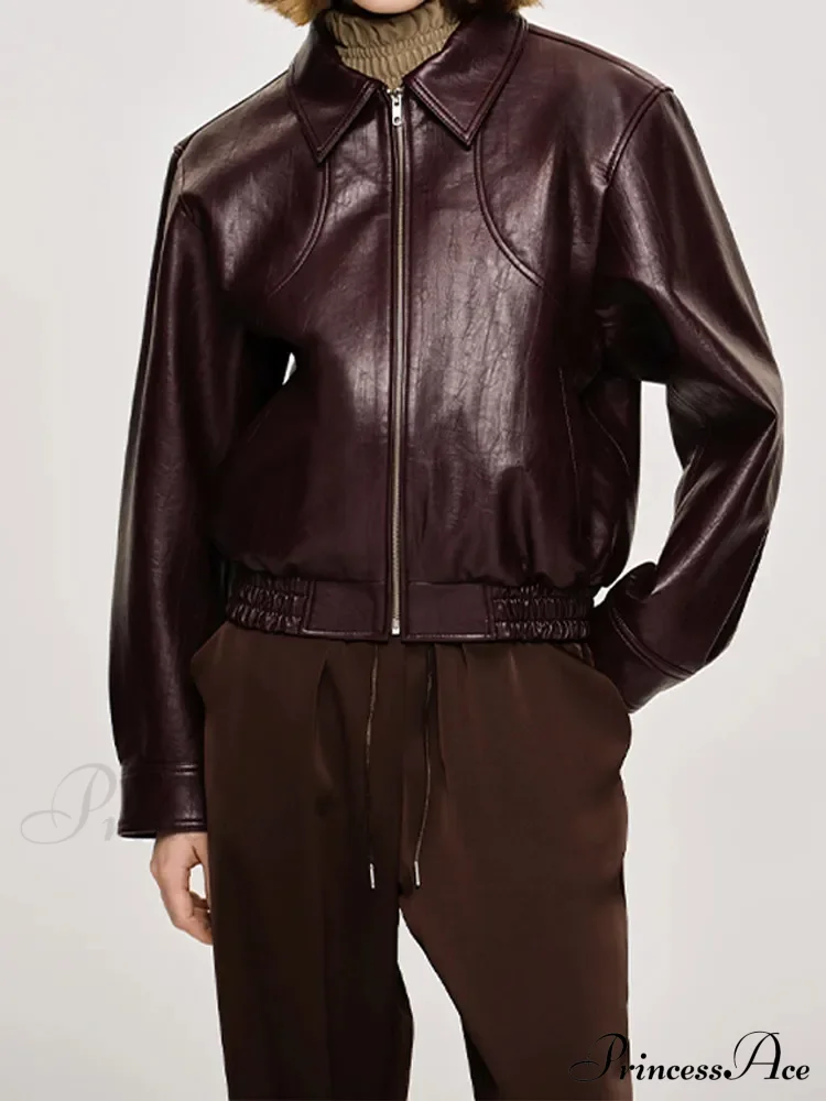 Korean Black Leather Winter Long Moto Biker Zipper Streetwear Loose Jacket - Image 5