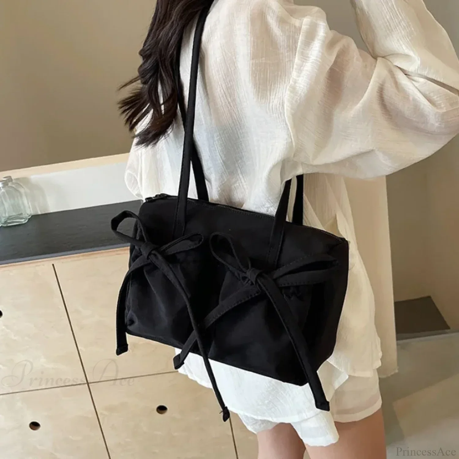 Korean Bow Nylon Foldable Shoulder Bag - Image 3