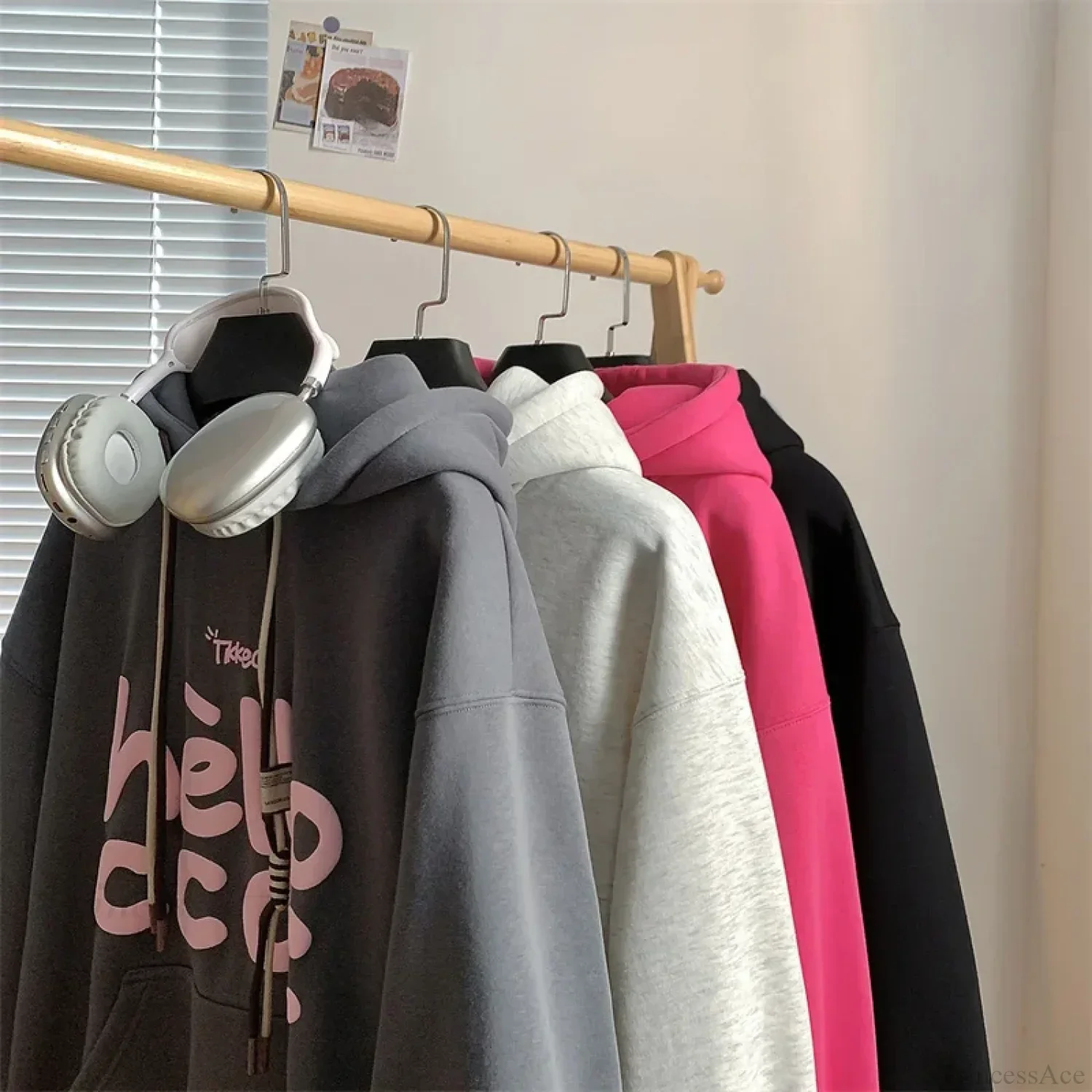 Korean Fashion Letter Printed Fleece Hoodie - Image 4