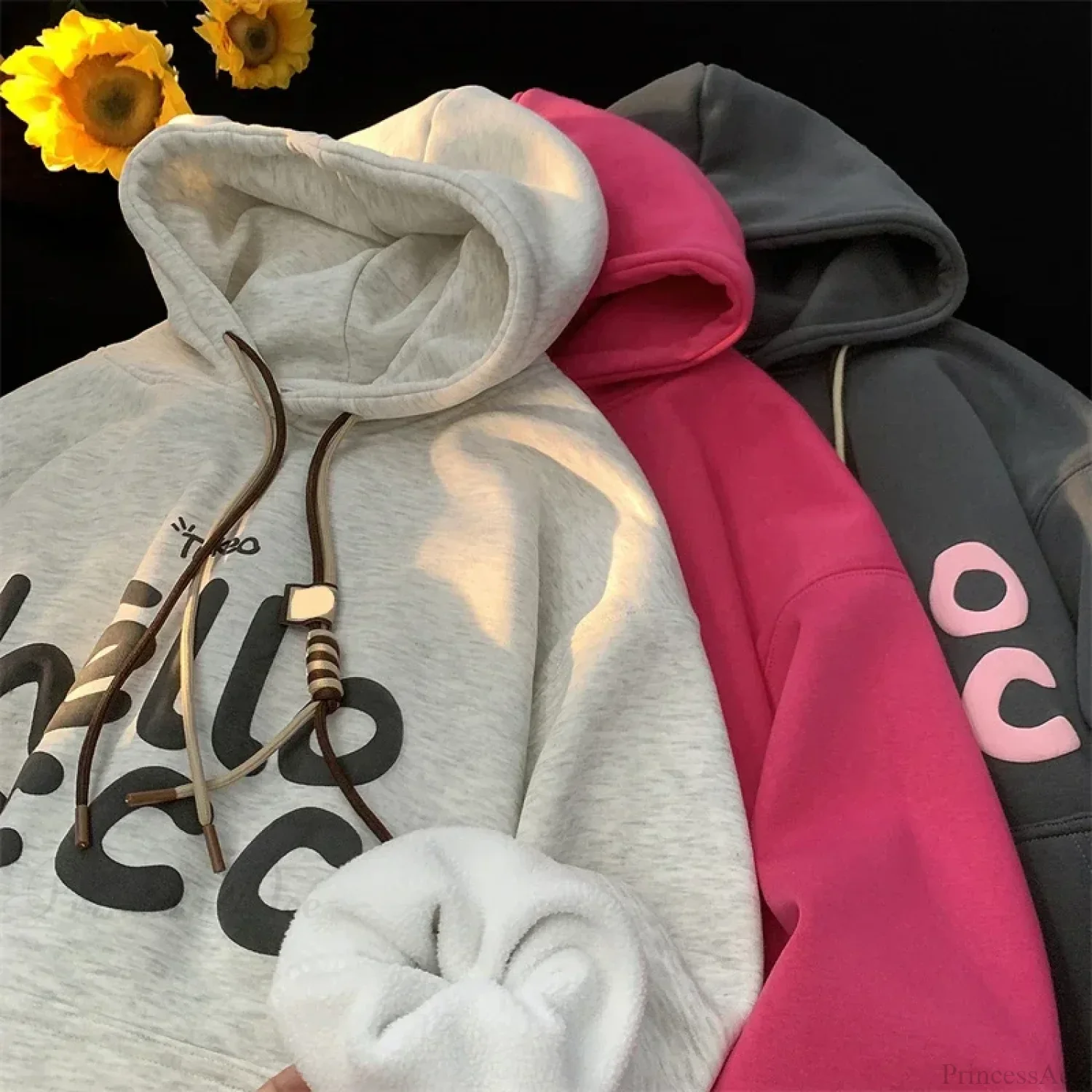 Korean Fashion Letter Printed Fleece Hoodie - Image 5