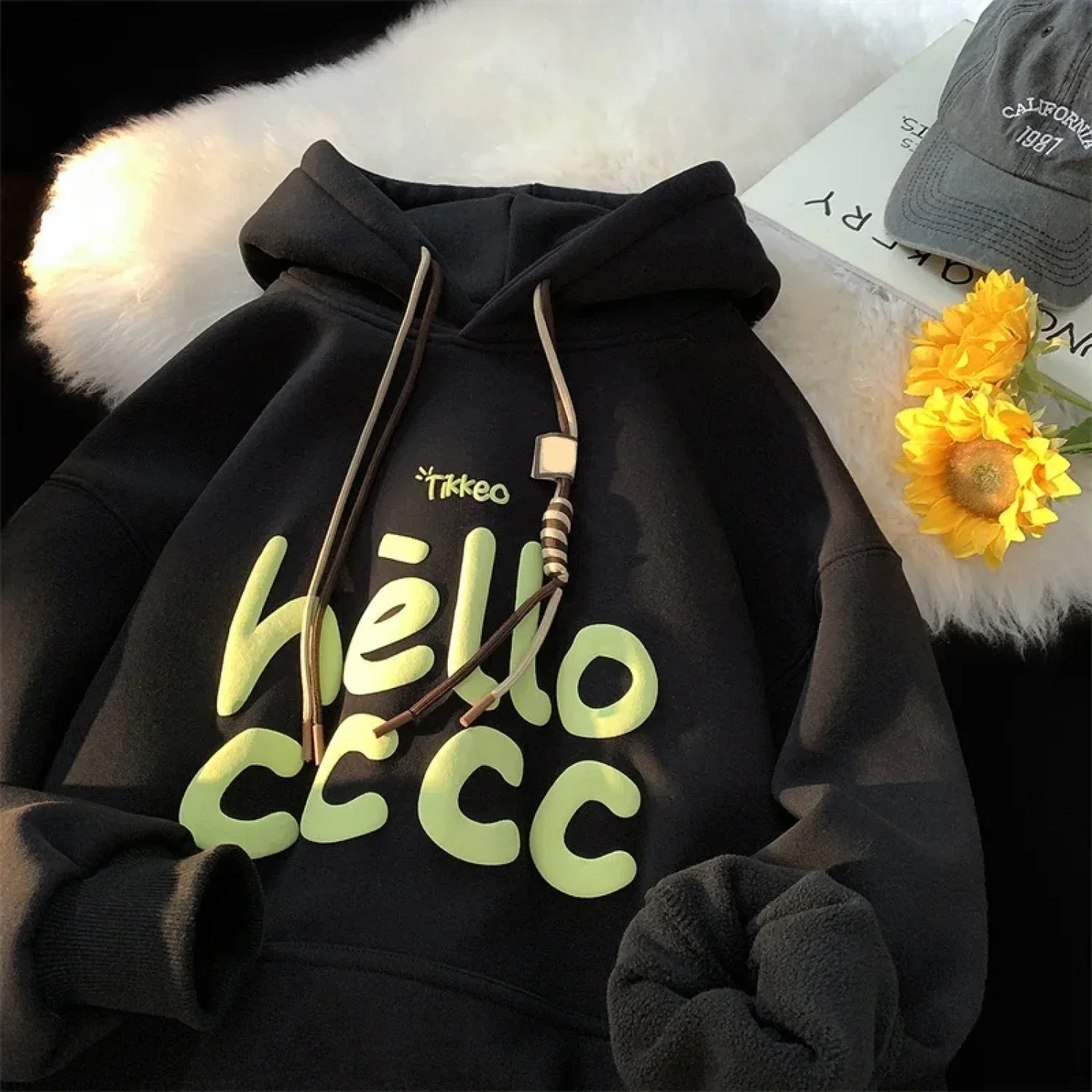 Korean Fashion Letter Printed Fleece Hoodie - Image 6
