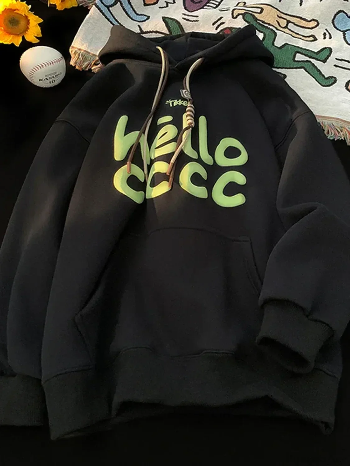 Korean Fashion Letter Printed Fleece Hoodie - Image 7