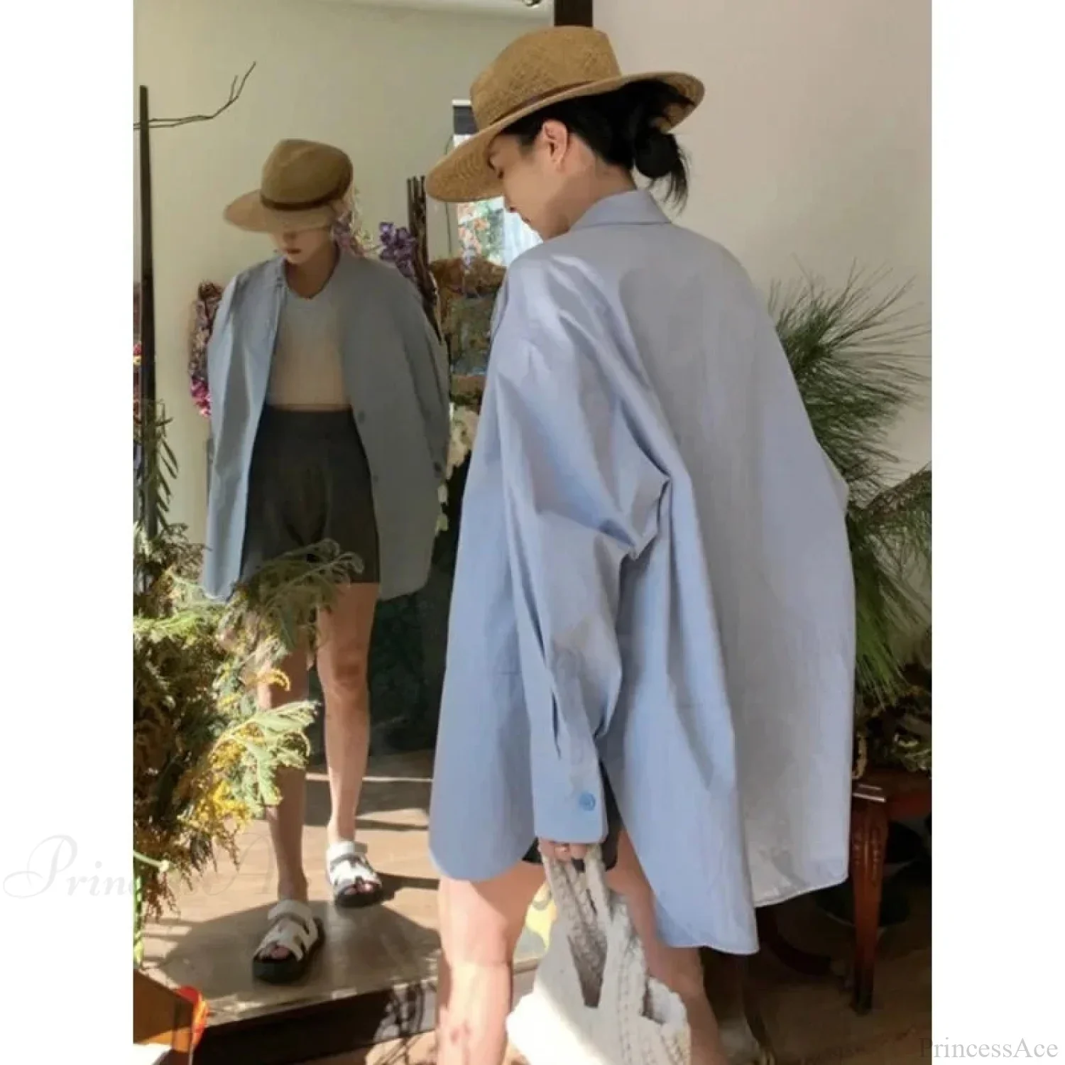 Korean Hip Hop Casual Blue Blouse Women Blouse - Image 2