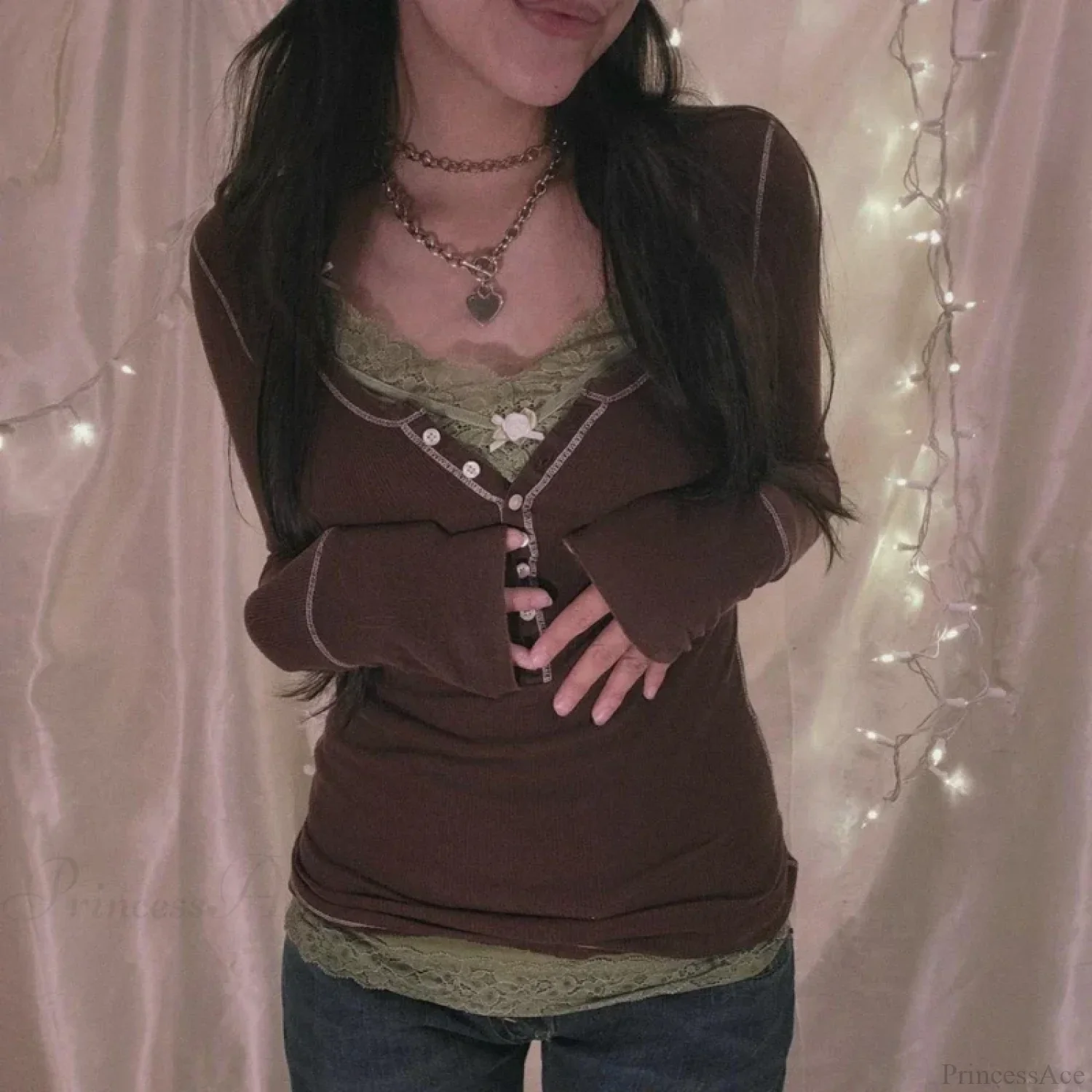 Korean Retro Ribbed Knit T-shirt Button Up Long Sleeve Sweater Women - Image 2