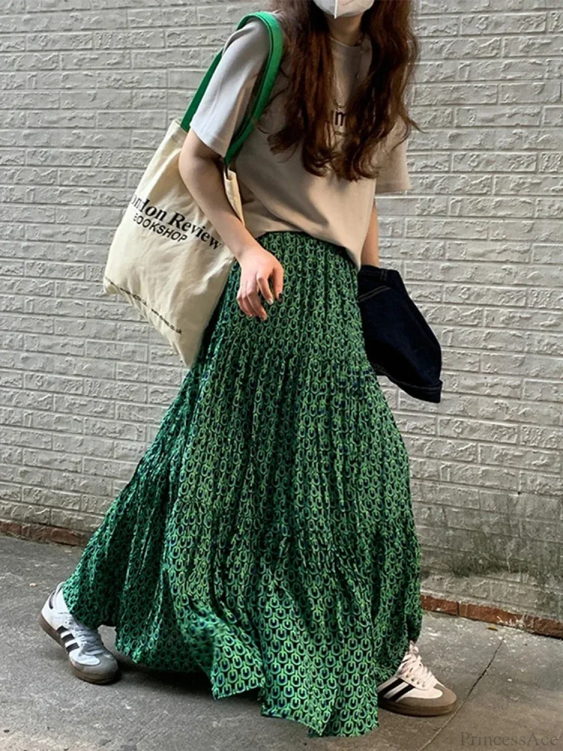 Korean Style Casual Classic Ladies Maxi Floral Skirt Loose A-line - Image 2