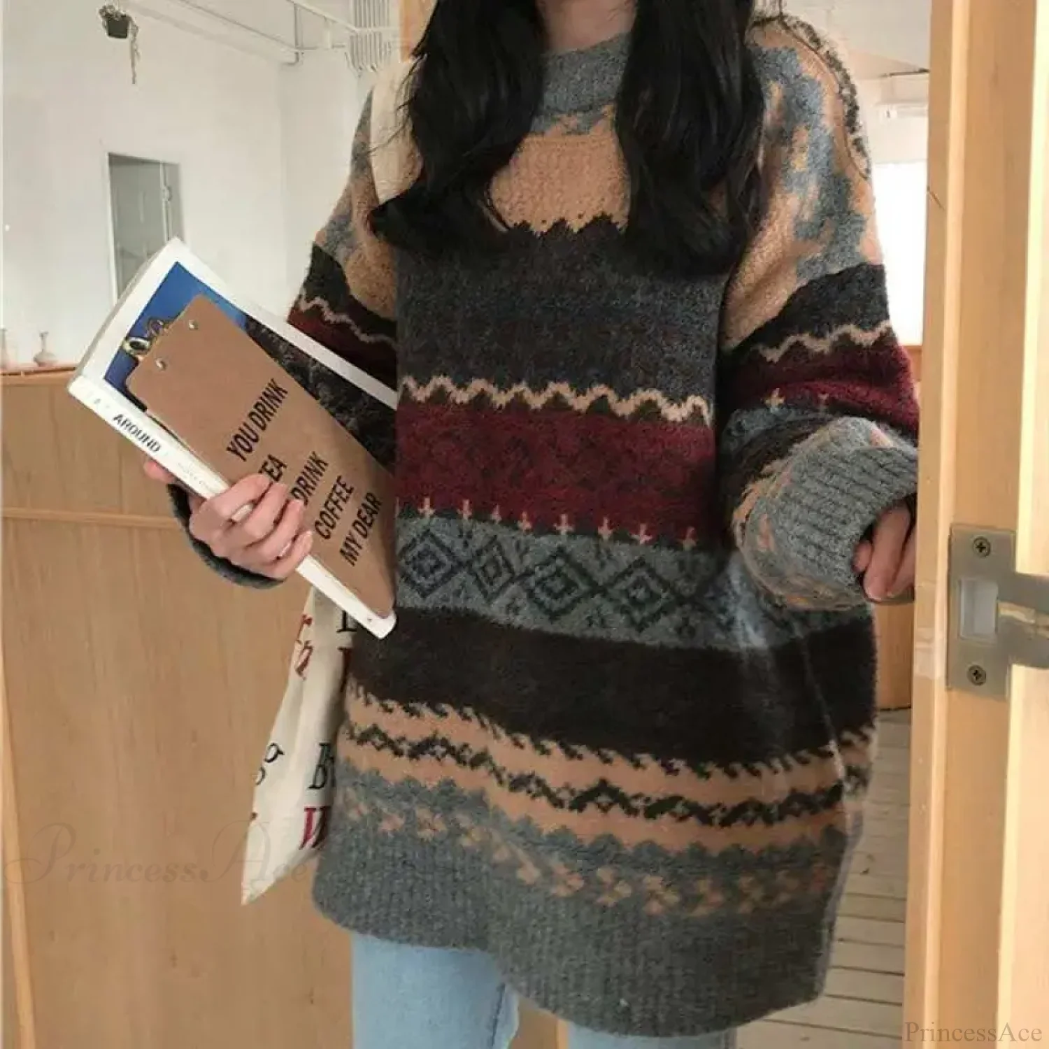 Korean Style Striped Loose Pullover Sweater - Image 2