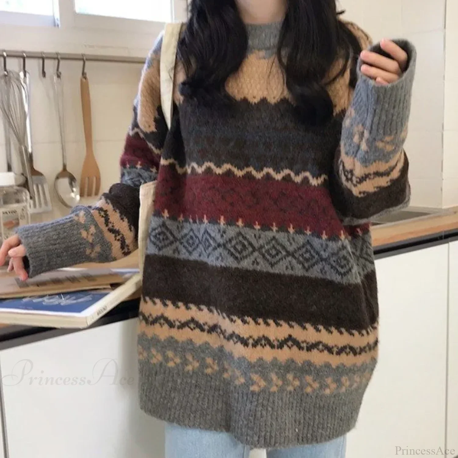 Korean Style Striped Loose Pullover Sweater - Image 3