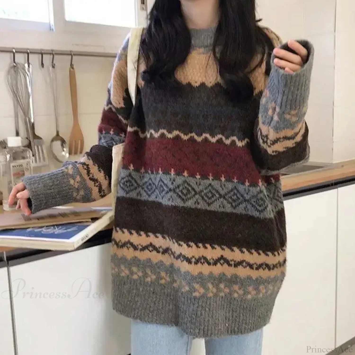 Korean Style Striped Loose Pullover Sweater - Image 7