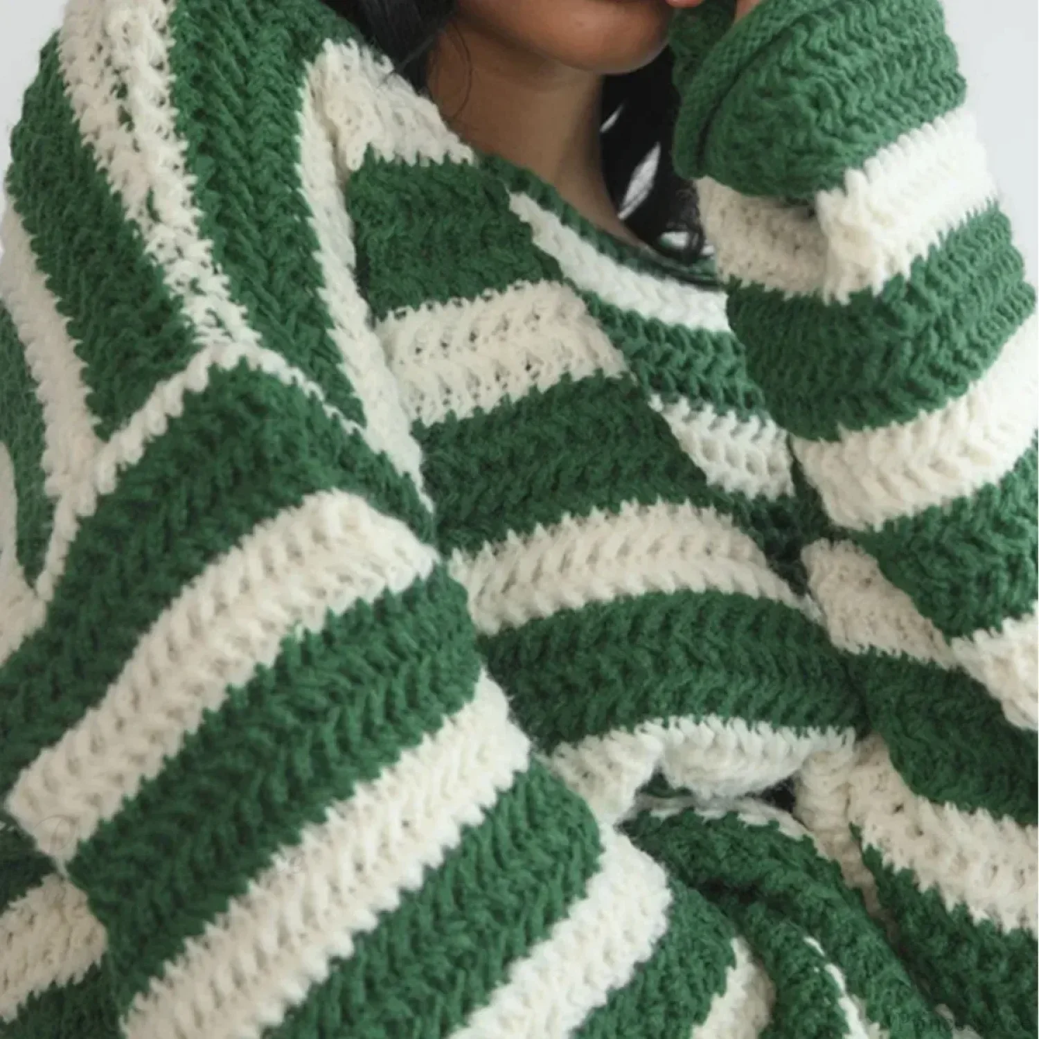 Korean Style Striped Oversized Sweater - Image 3