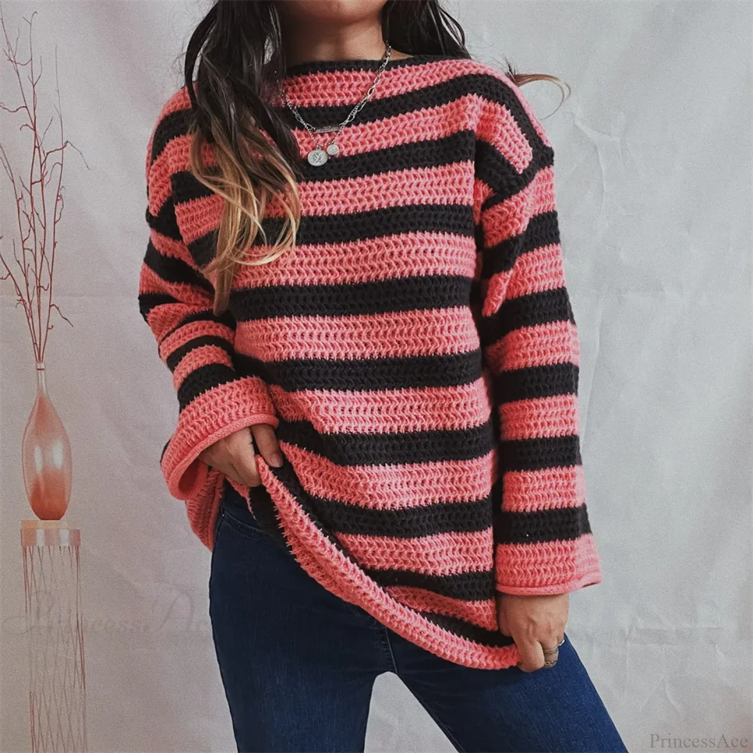 Korean Style Striped Oversized Sweater - Image 5