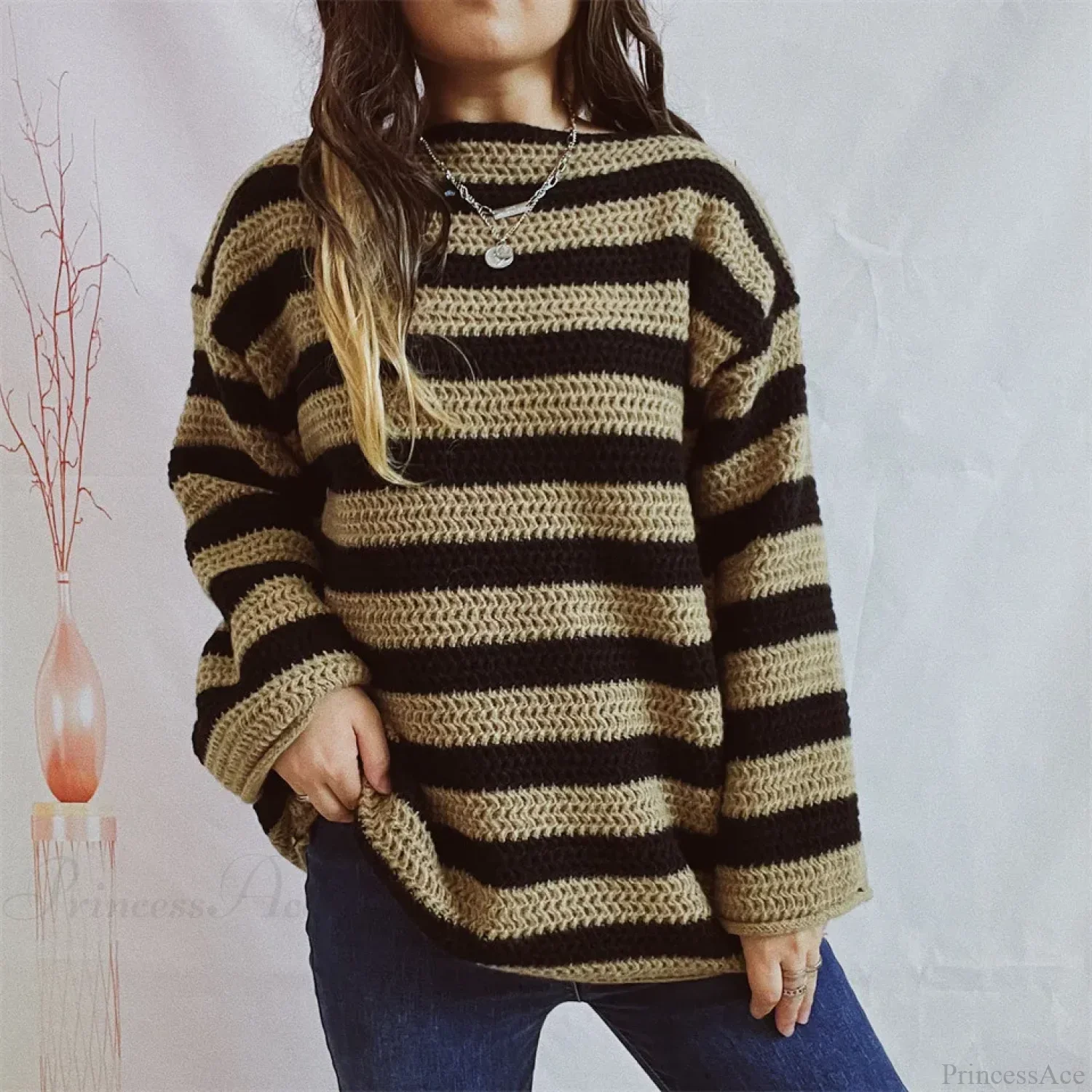 Korean Style Striped Oversized Sweater - Image 6