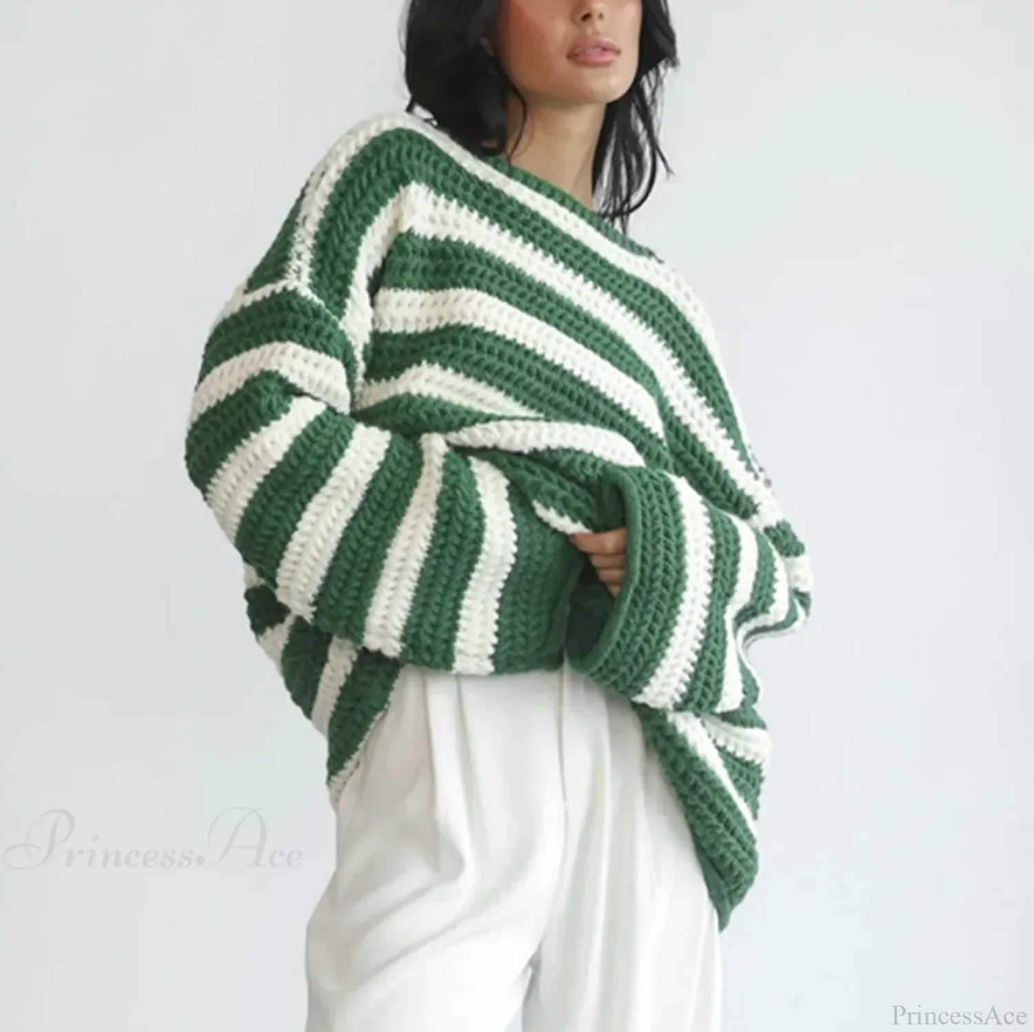 Korean Style Striped Oversized Sweater - Image 7