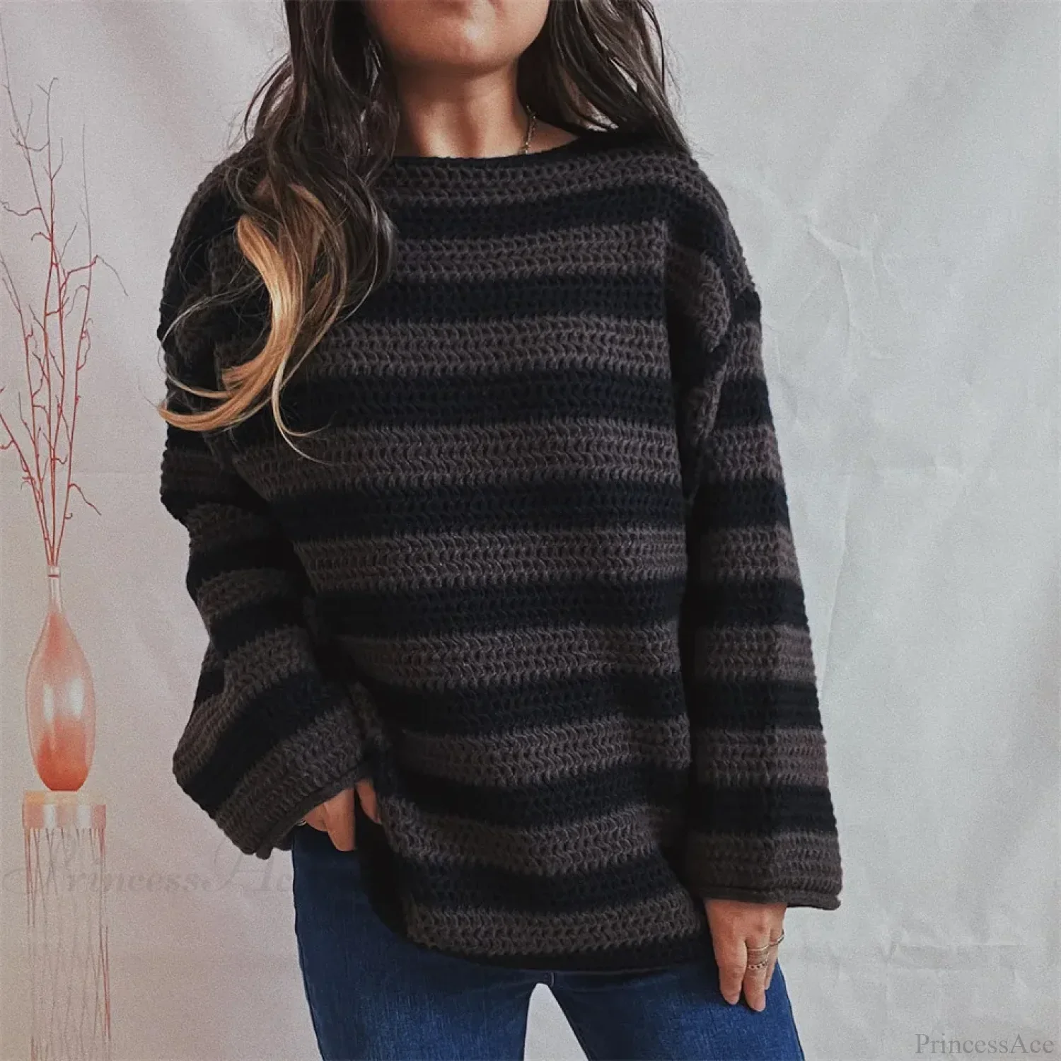 Korean Style Striped Oversized Sweater - Image 8