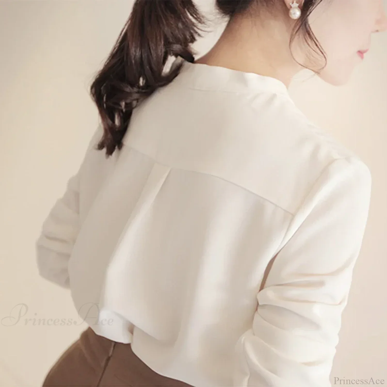 Korean Style V-neck Loose Chiffon Office Blouse - Image 5