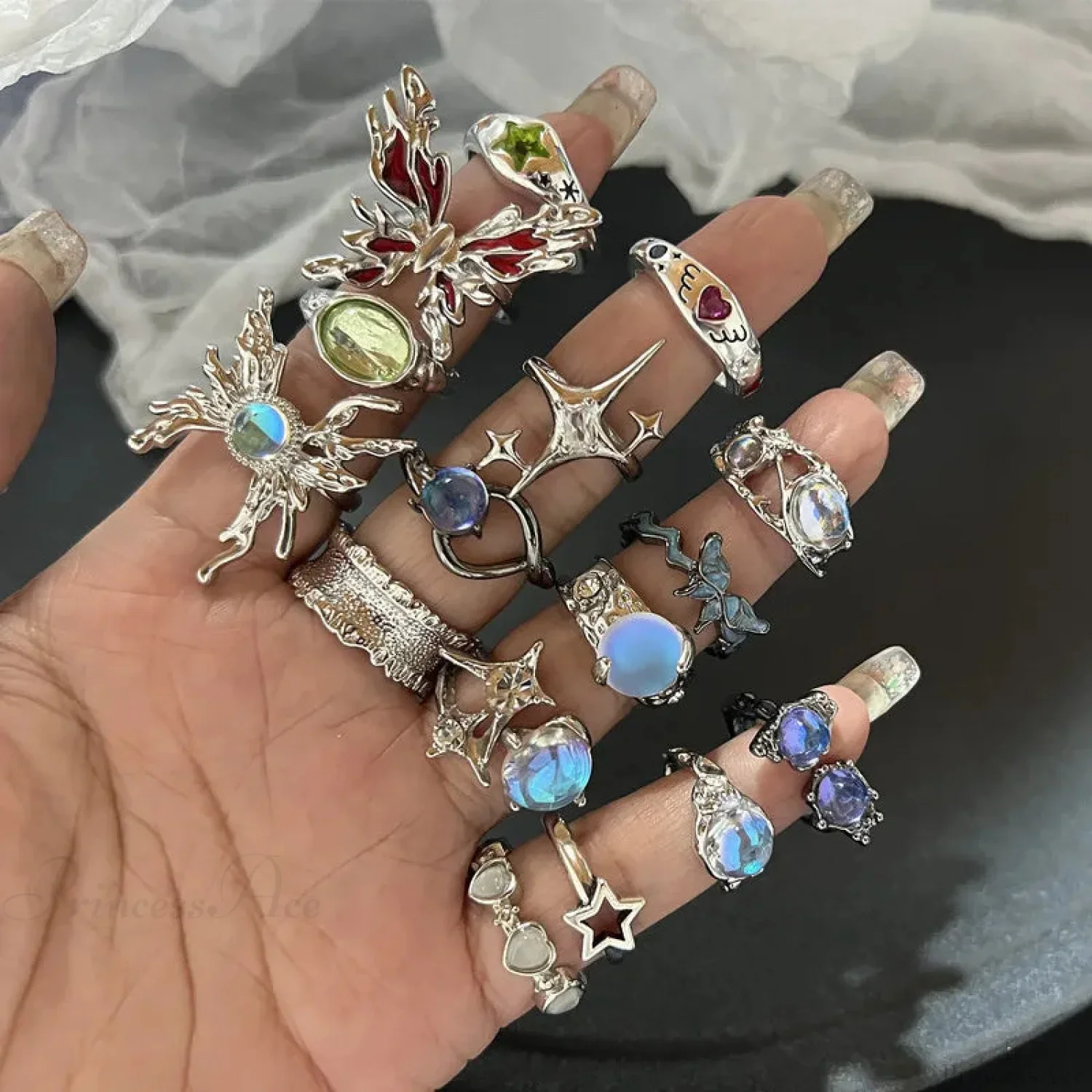 Kpop Dark Geometric Gothic Star Ring