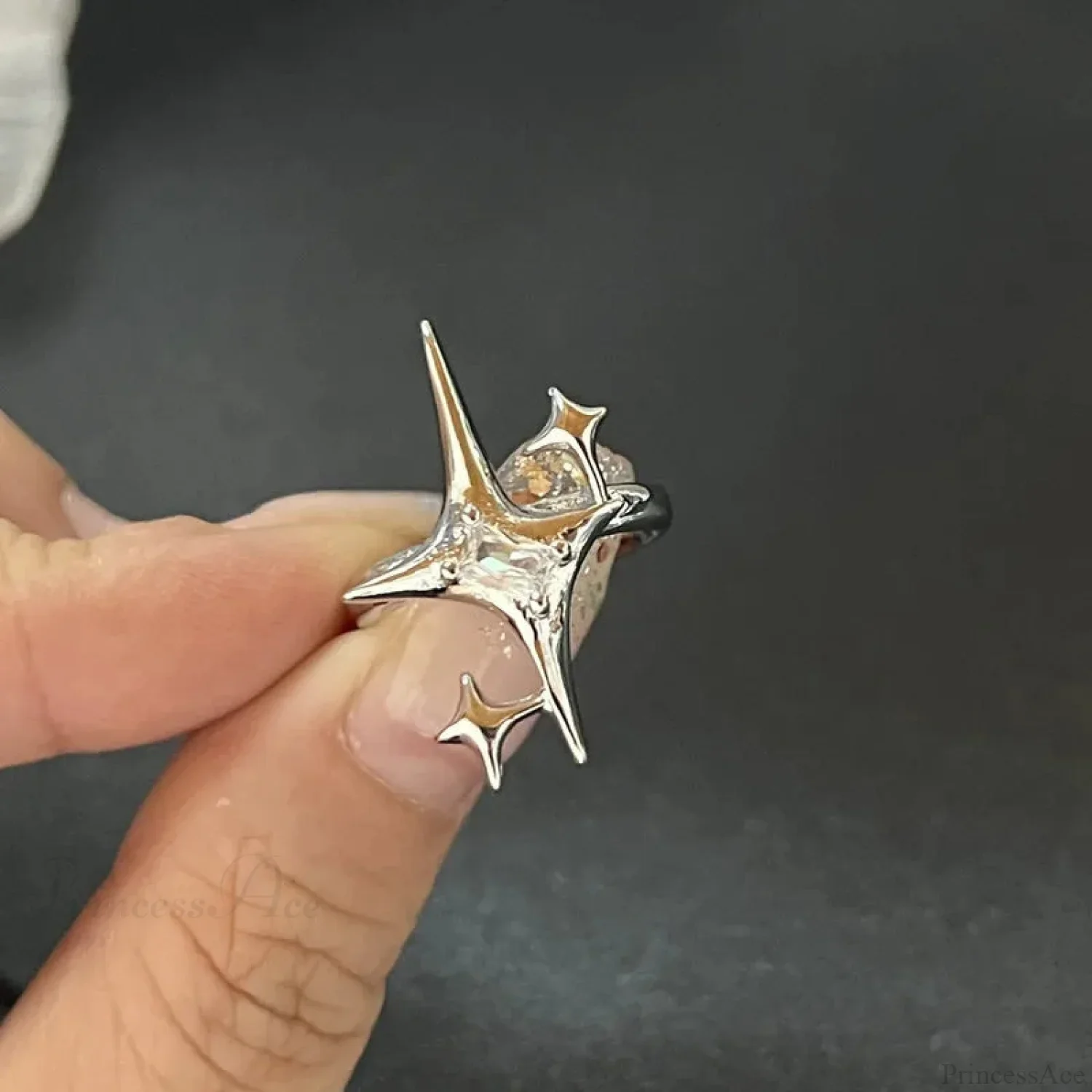 Kpop Dark Geometric Gothic Star Ring - Image 6