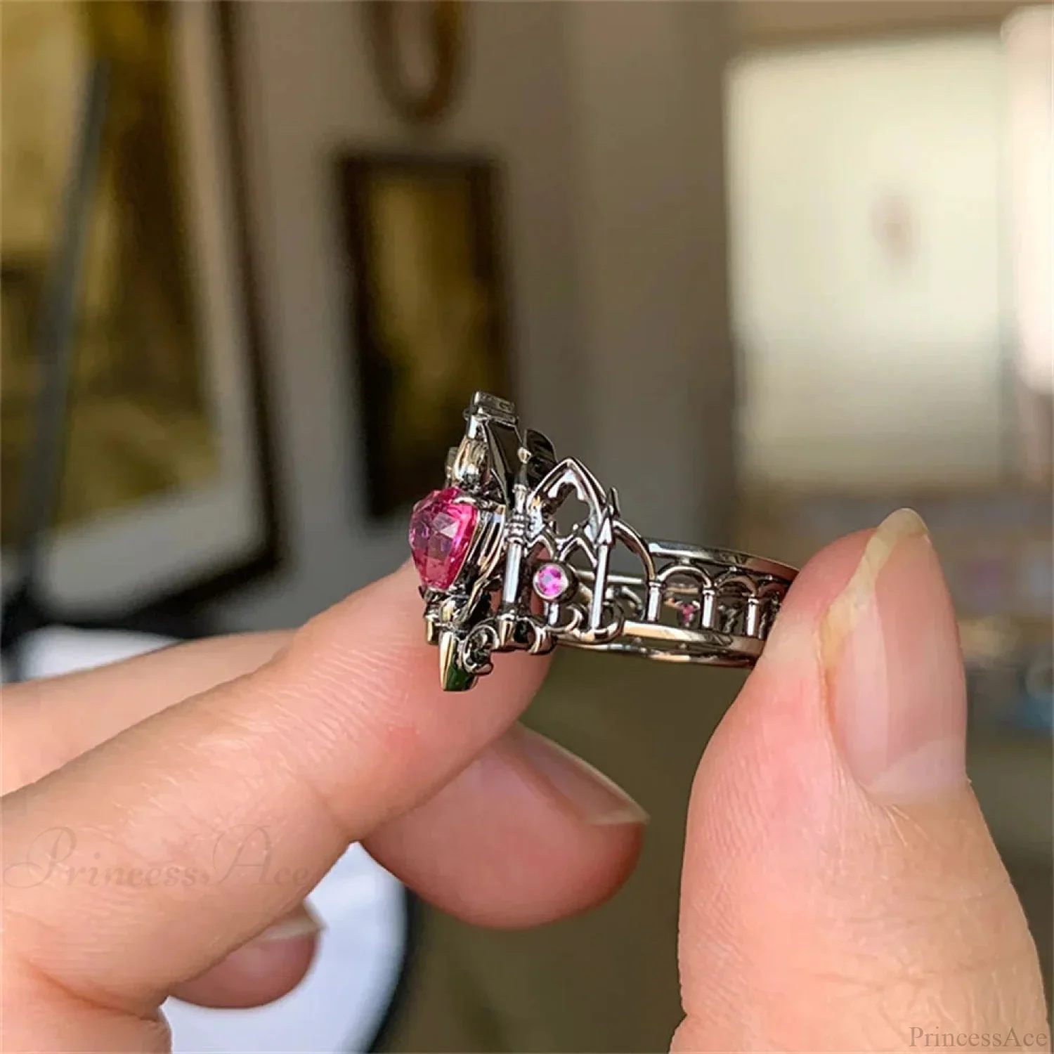 Kpop Y2K Crystal Heart Changeable Gothic Ring - Image 3