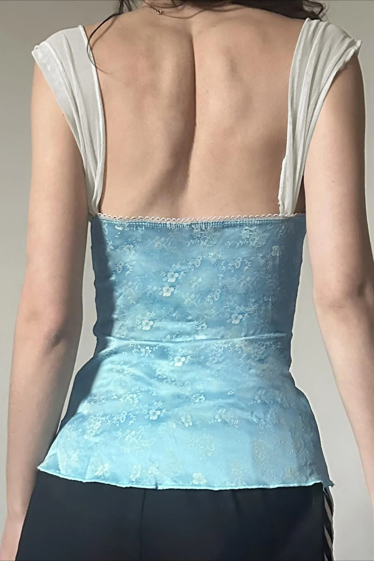 Lace Bow Floral Print Square Neck Fitted Tank Top - Image 4