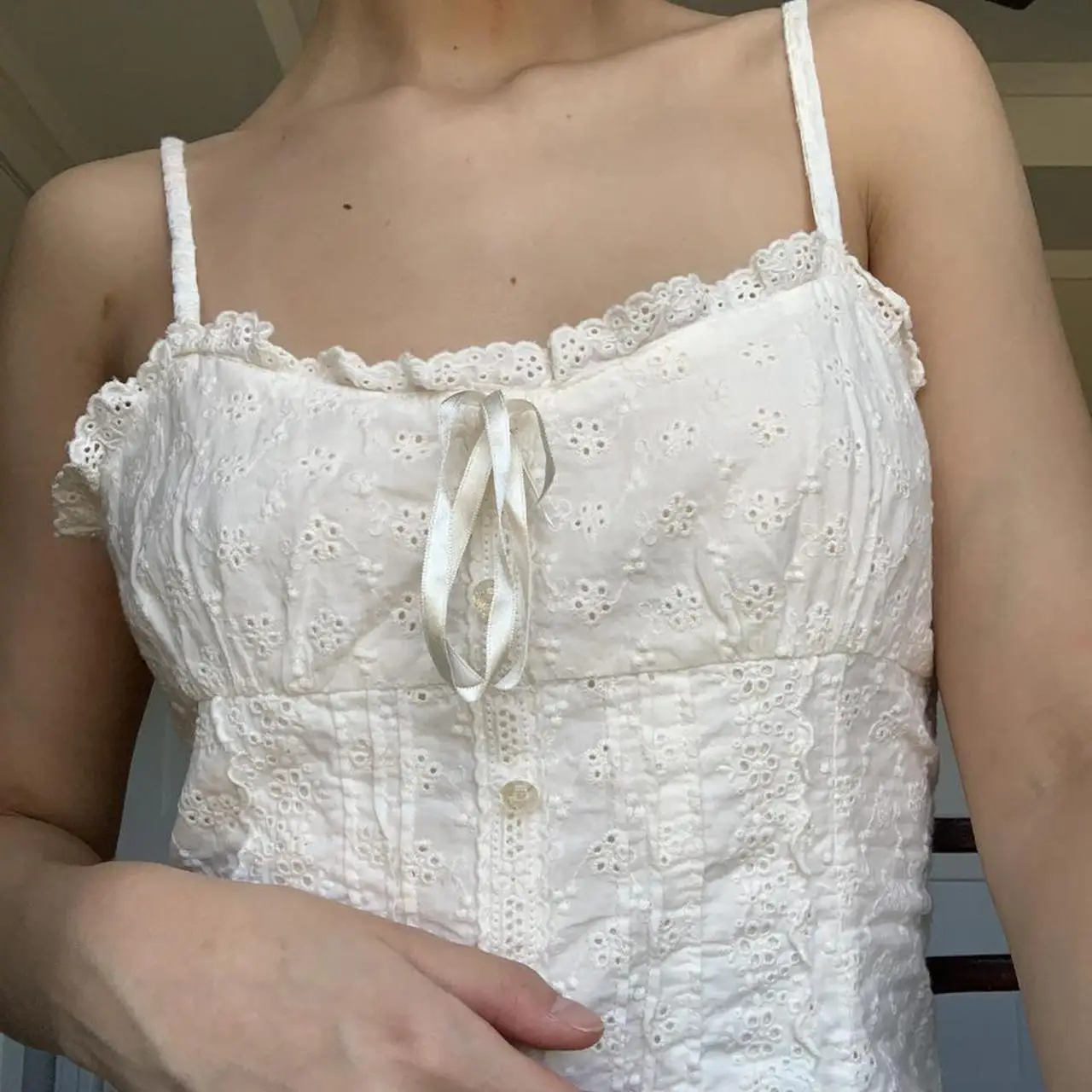 Lace Bow Flower Hollow Crop Top - Image 2