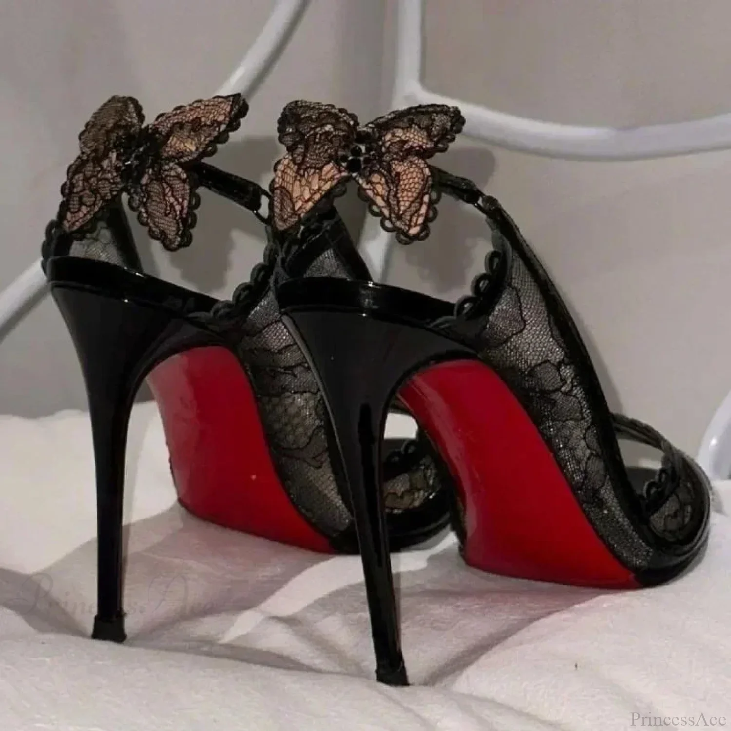 Lace Bow Gothic Slingback Sandals Tall Heel - Image 4