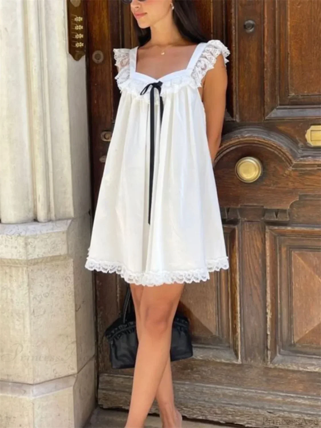 Lace Bowknot Embellished Mini Dress - Image 2