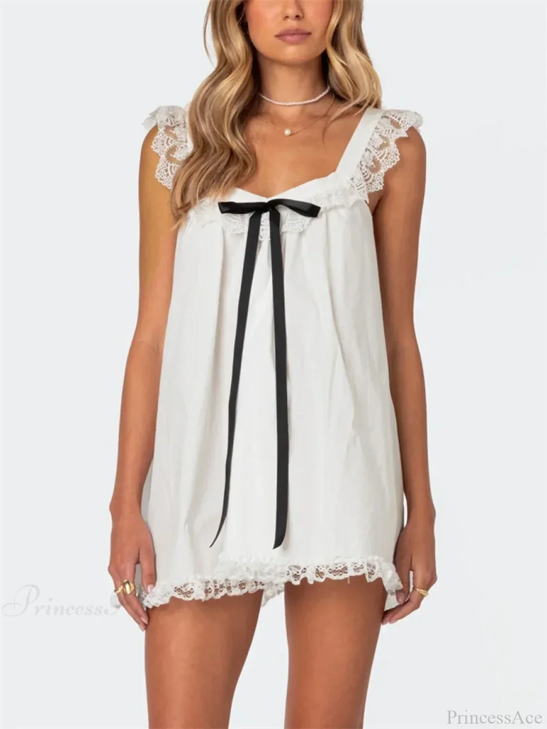 Lace Bowknot Embellished Mini Dress - Image 8