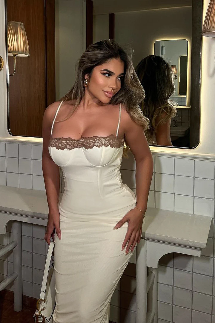 Lace Contrast Strappy Bodycon Party Dress