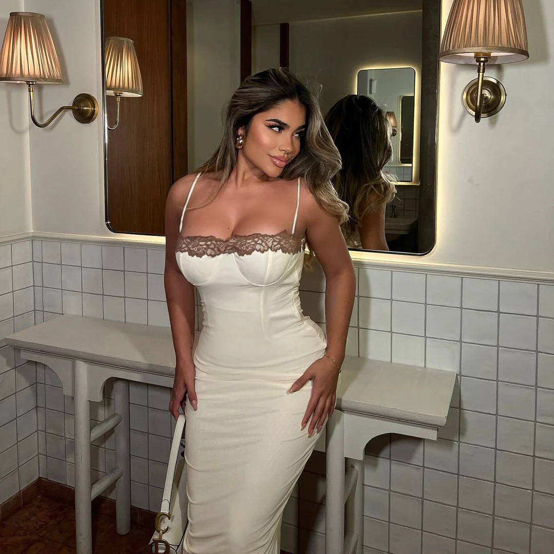 Lace Contrast Strappy Bodycon Party Dress - Image 12
