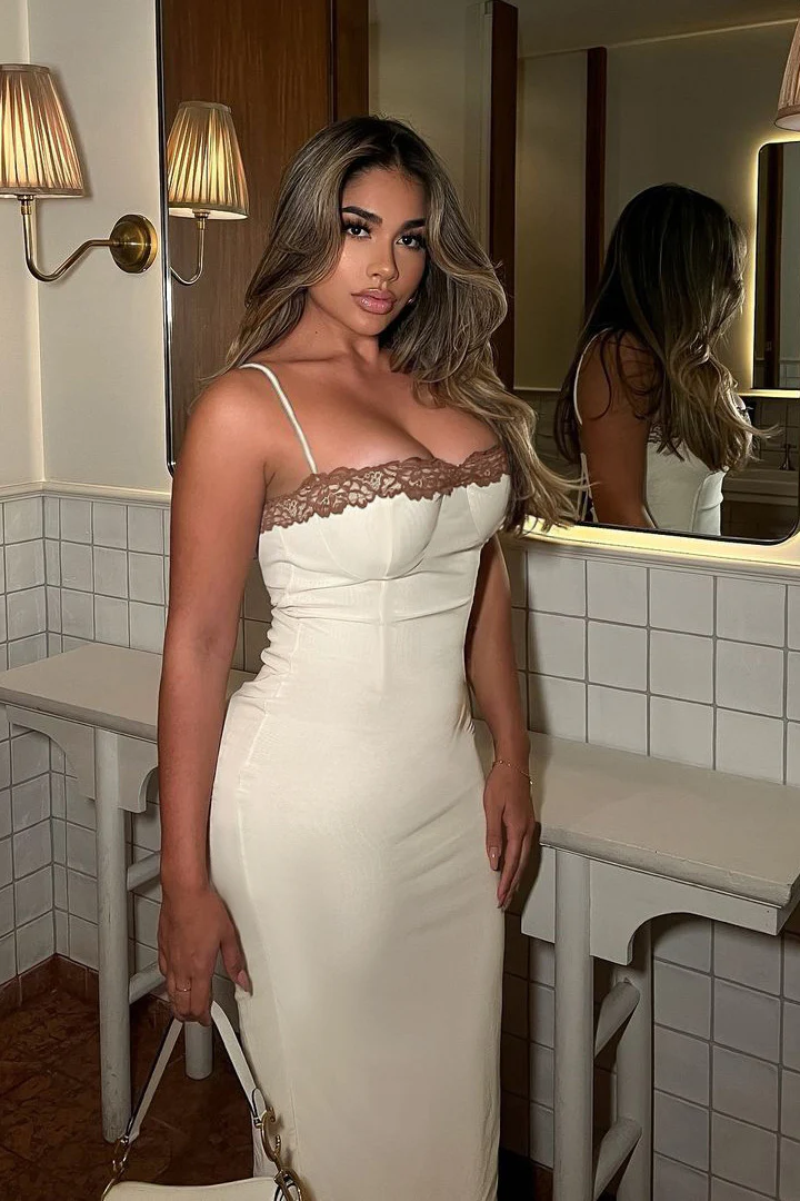 Lace Contrast Strappy Bodycon Party Dress - Image 6