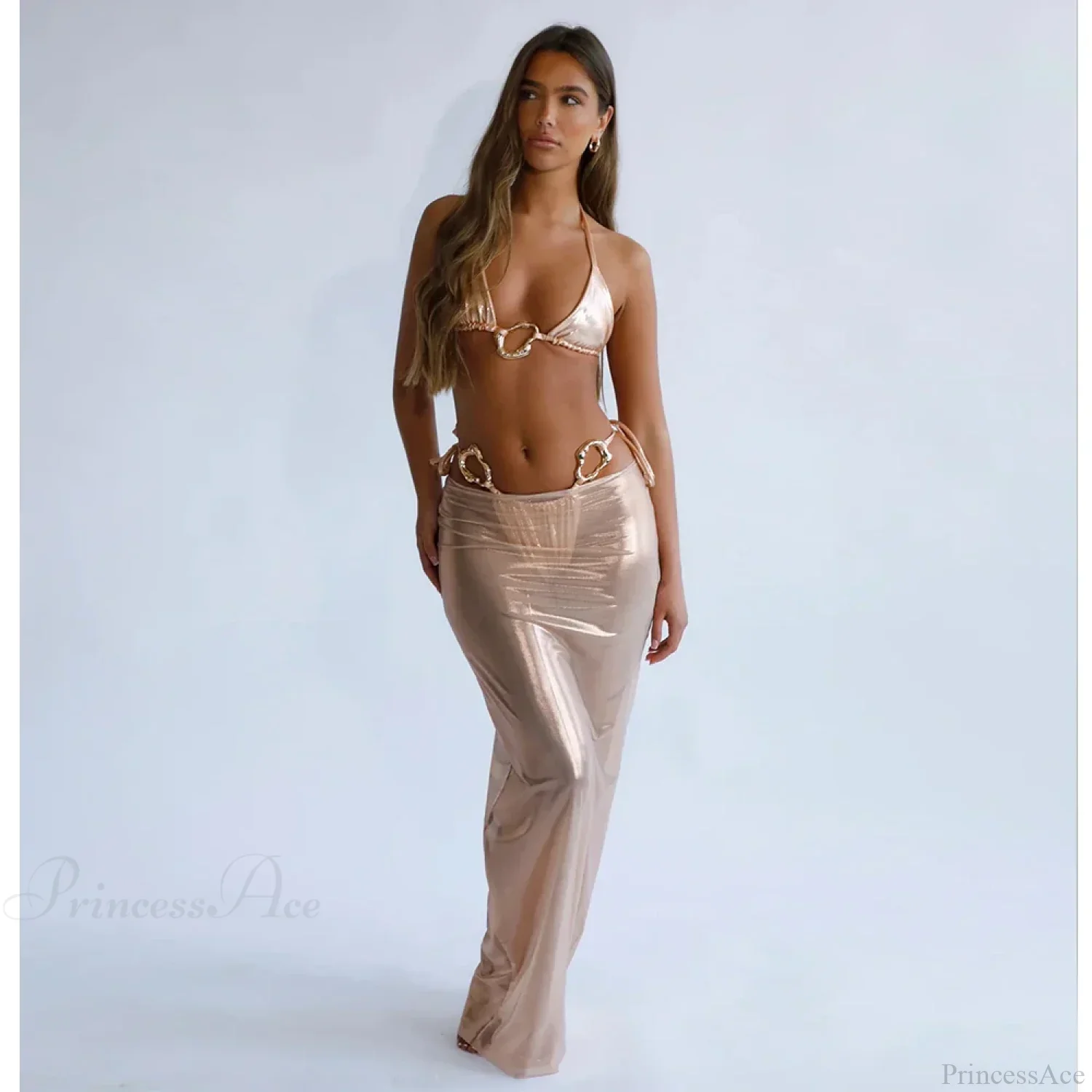 Lace Cover Maxi Dress Three Piece Swimsuit - Image 3