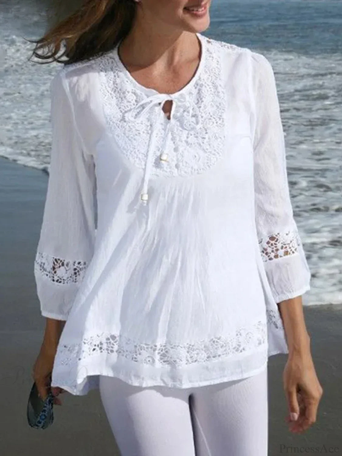 Lace Crochet Casual Patchwork Blouse