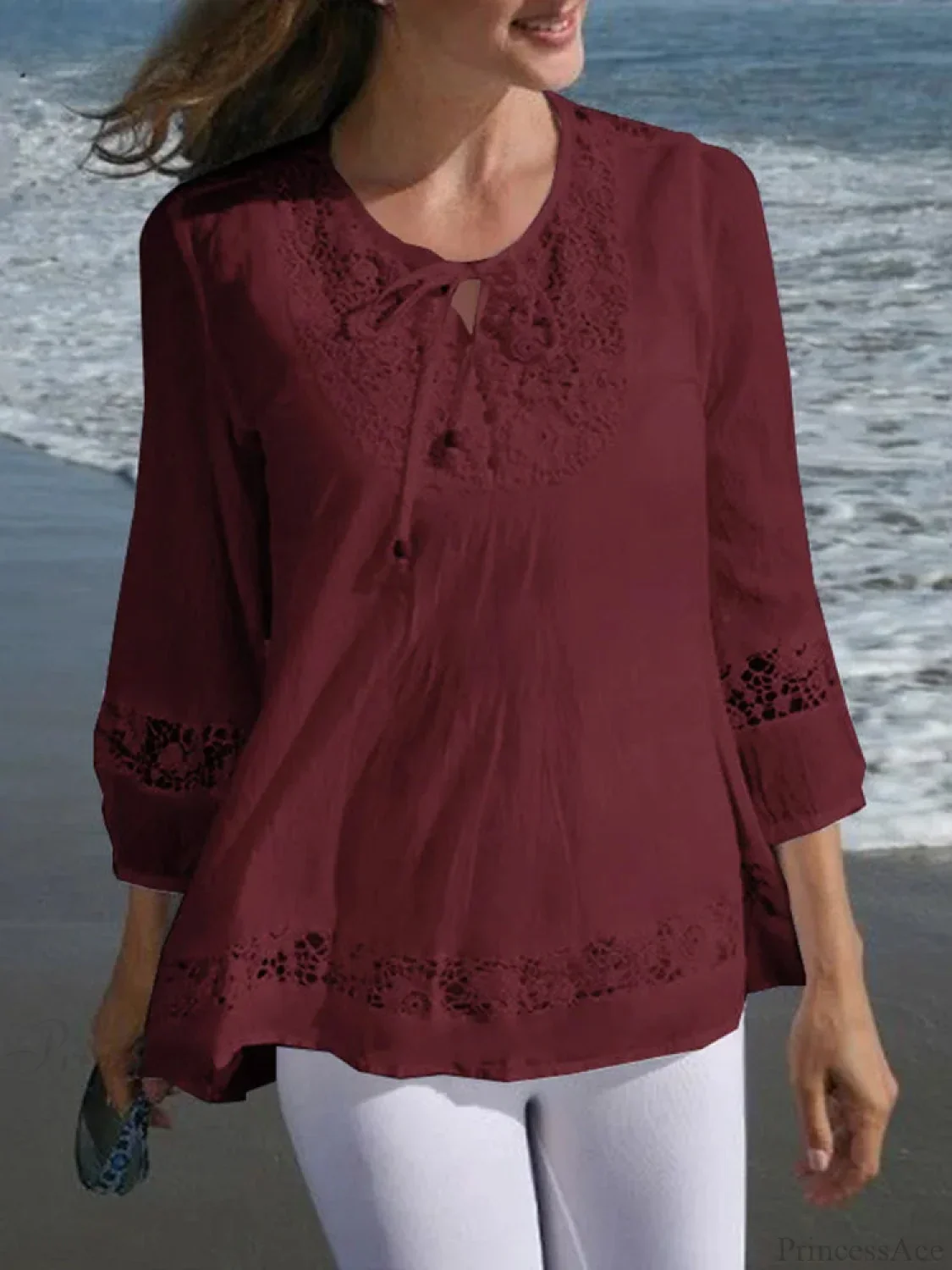 Lace Crochet Casual Patchwork Blouse - Image 3