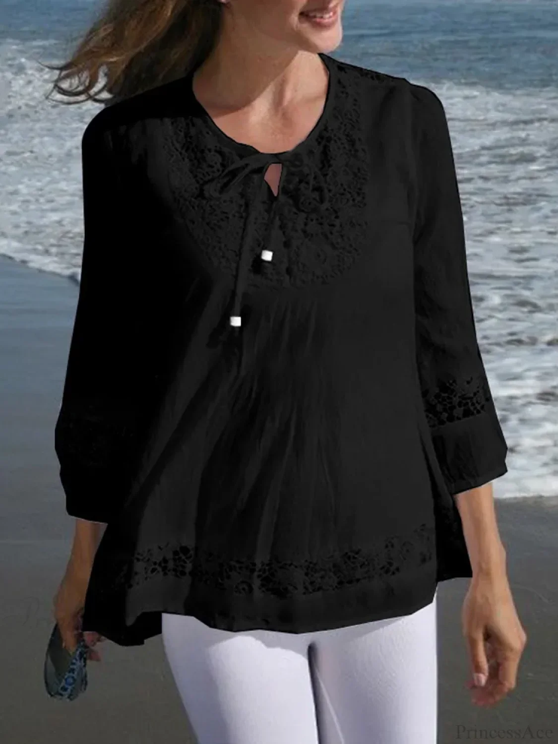 Lace Crochet Casual Patchwork Blouse - Image 4