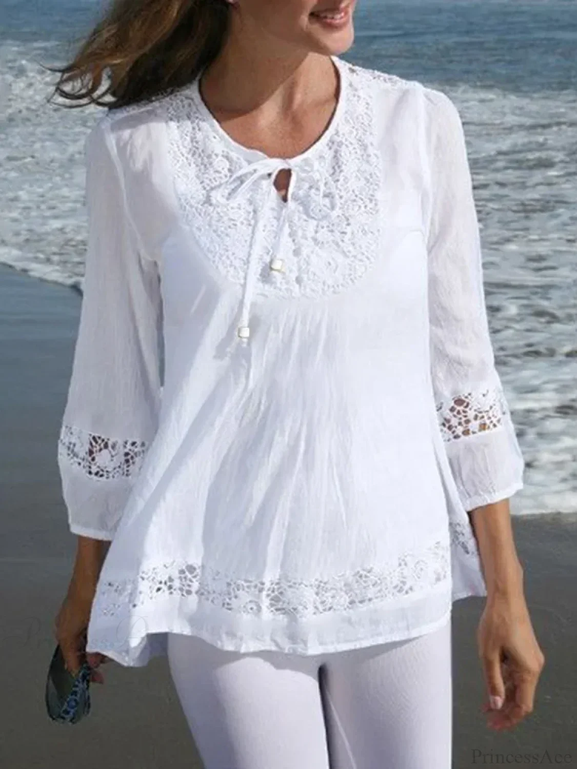 Lace Crochet Casual Patchwork Blouse - Image 5