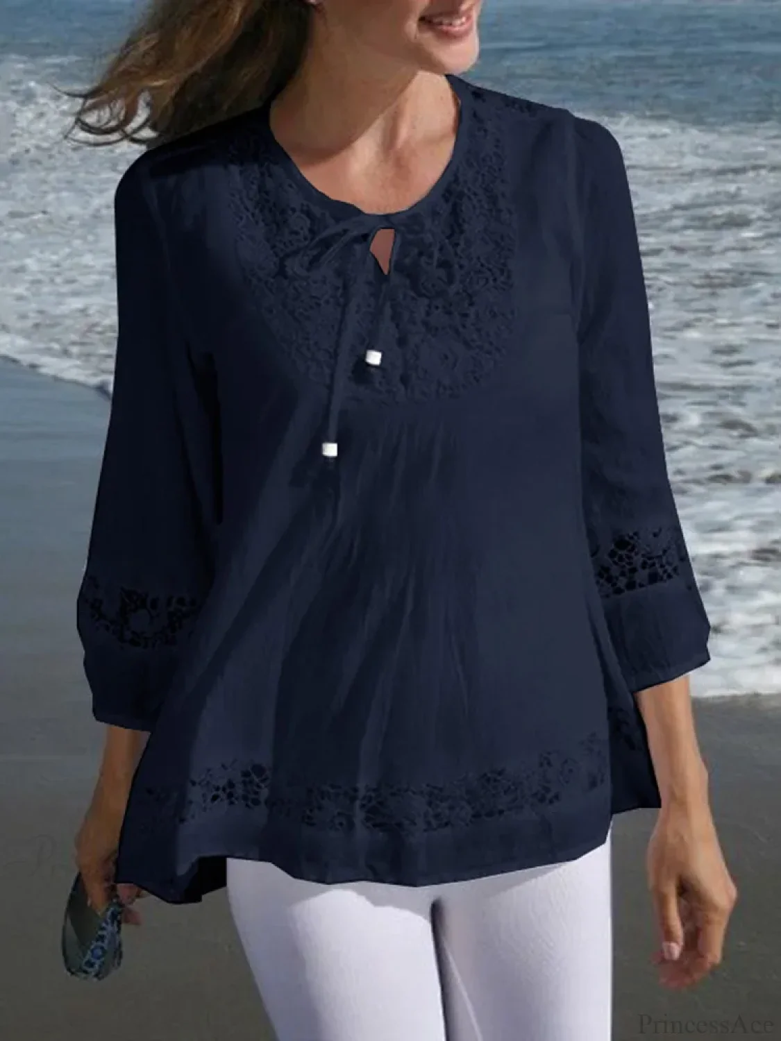 Lace Crochet Casual Patchwork Blouse - Image 6